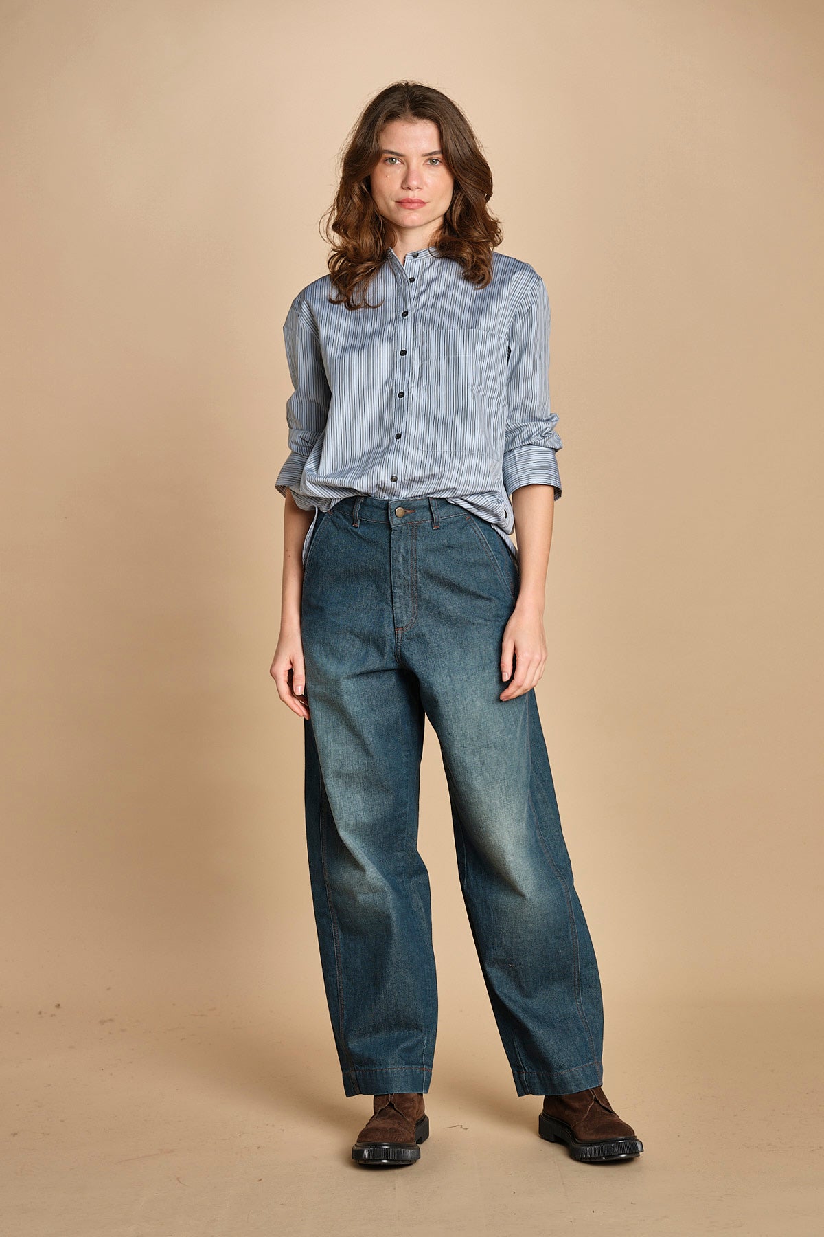 camicia a righe con colo guru. CHE0185 BLE5825W soeur 