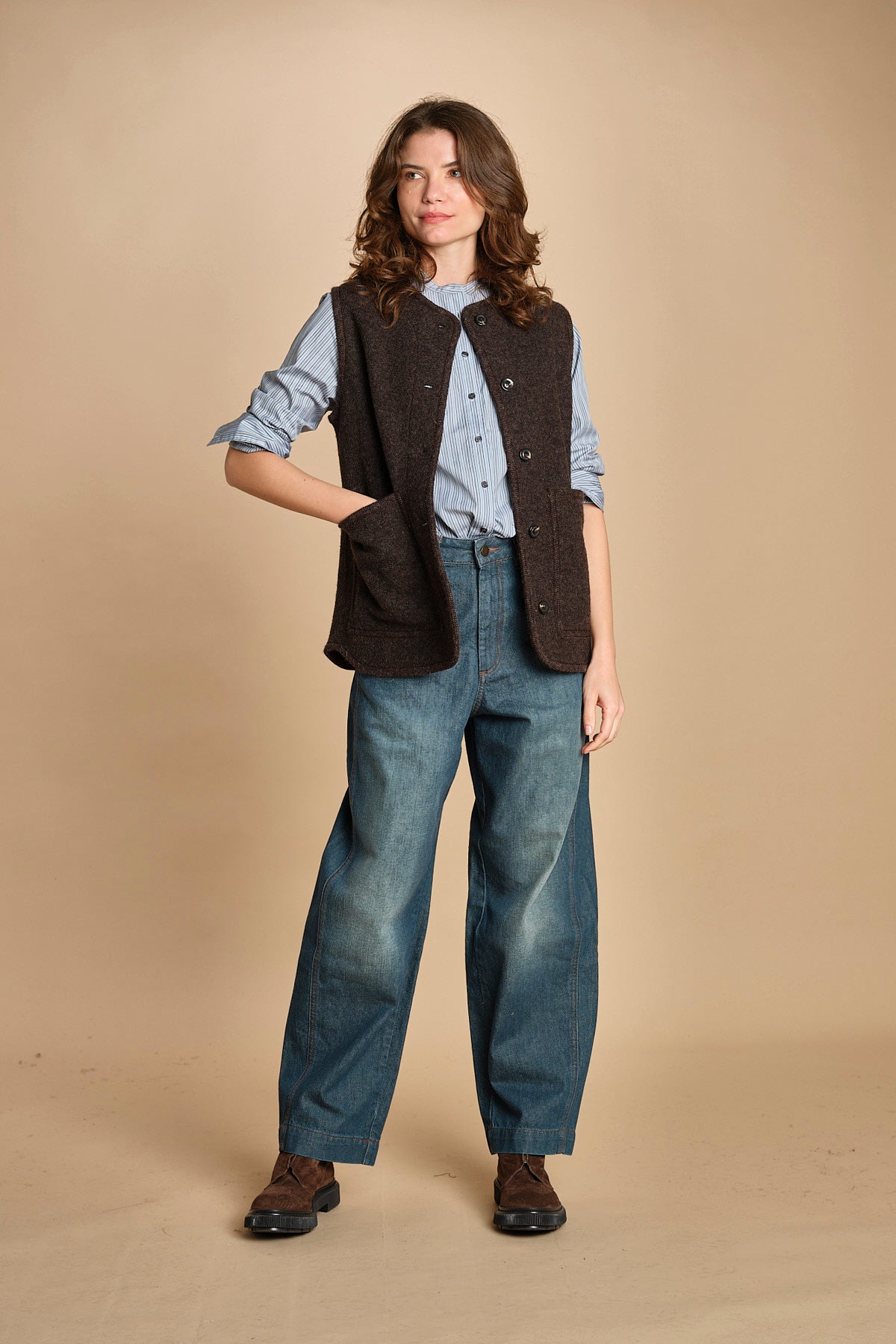 camicia a righe con colo guru. CHE0185 BLE5825W soeur 
