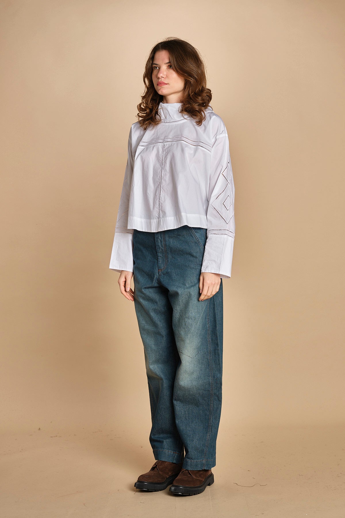camicia collo alto e ajour. CHE0232 BLA0125W soeur 