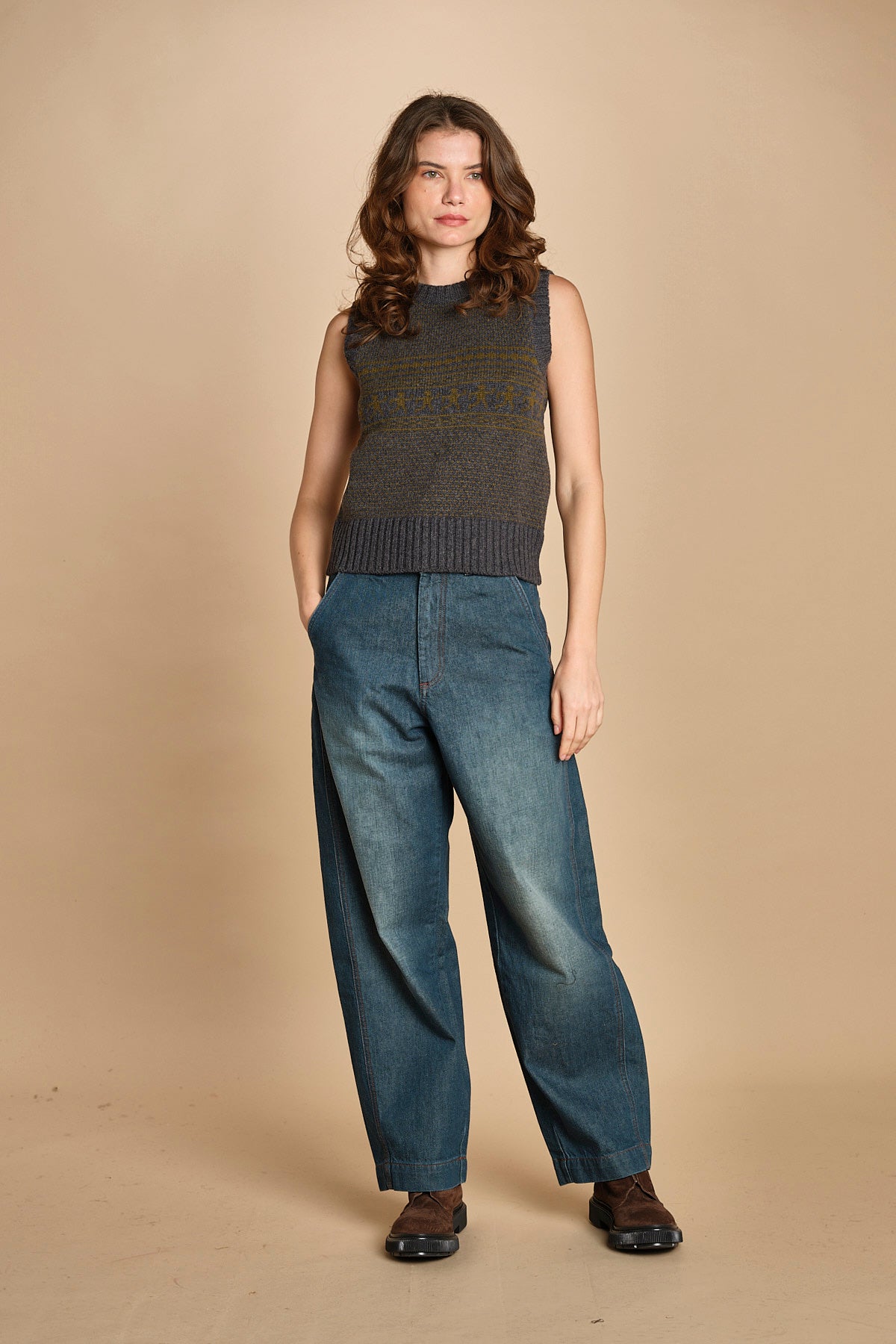 gilet jaquard. PUL0296 GRI5925W soeur 