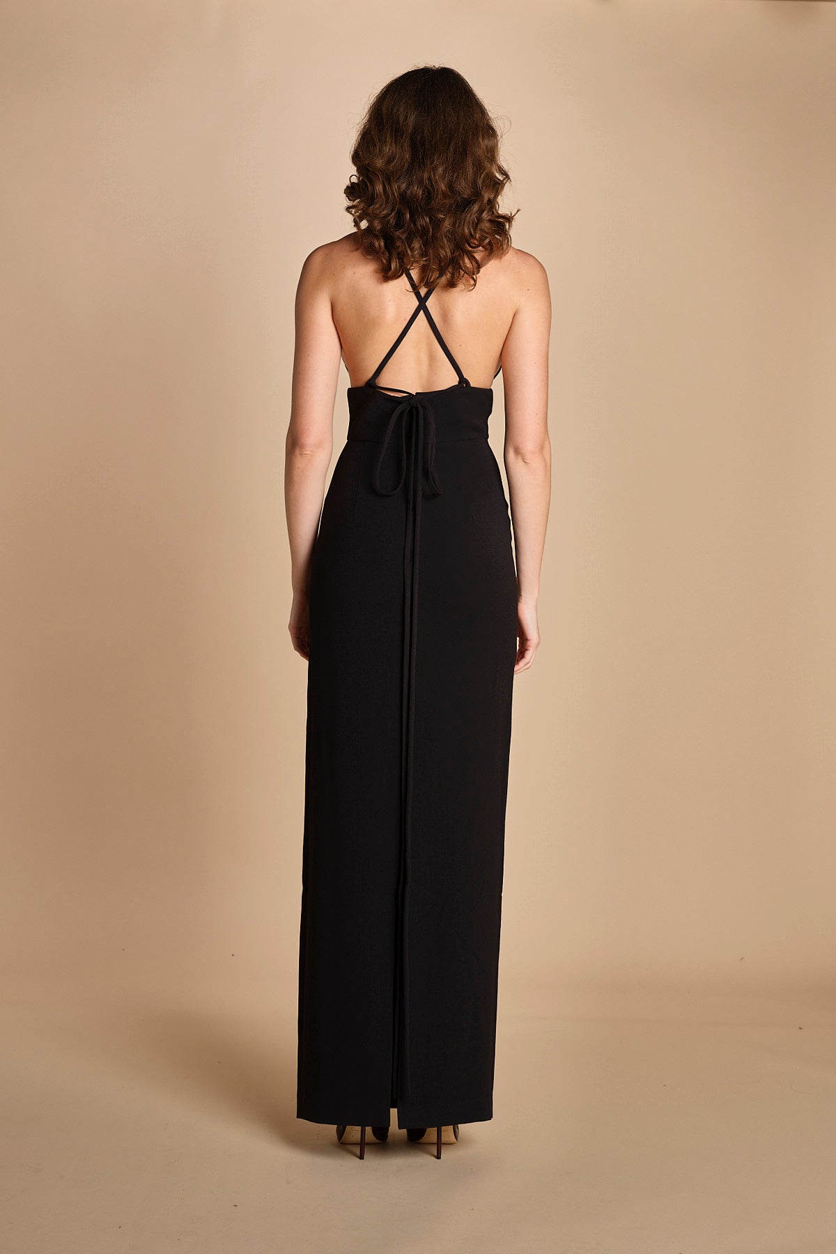 maxidress con spalline sottili incrociate MILLY BLACK solace 