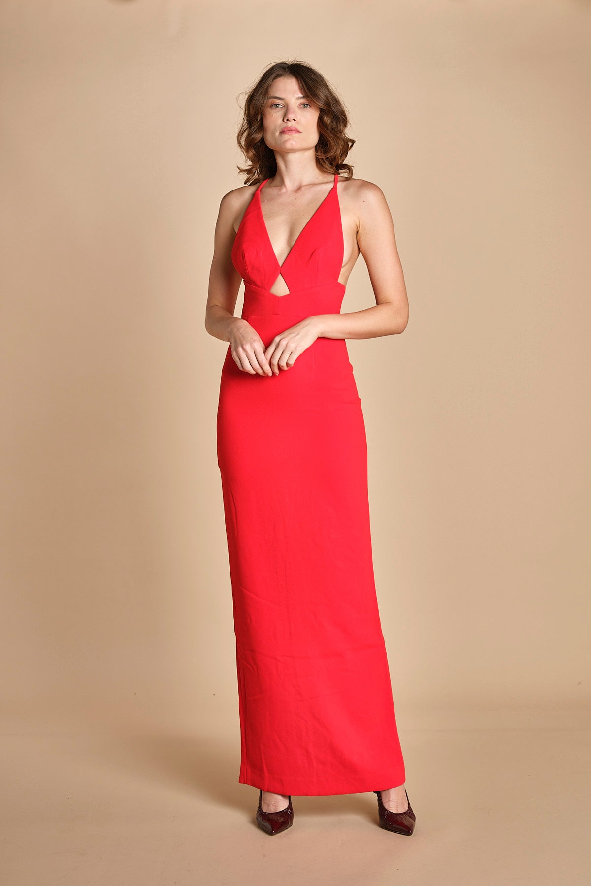 maxidress con spalline sottili incrociate MILLY RED solace 