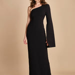 maxidress monospalla con manica a campana ALINA BLACK solace 