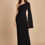 maxidress monospalla con manica a campana ALINA BLACK solace 