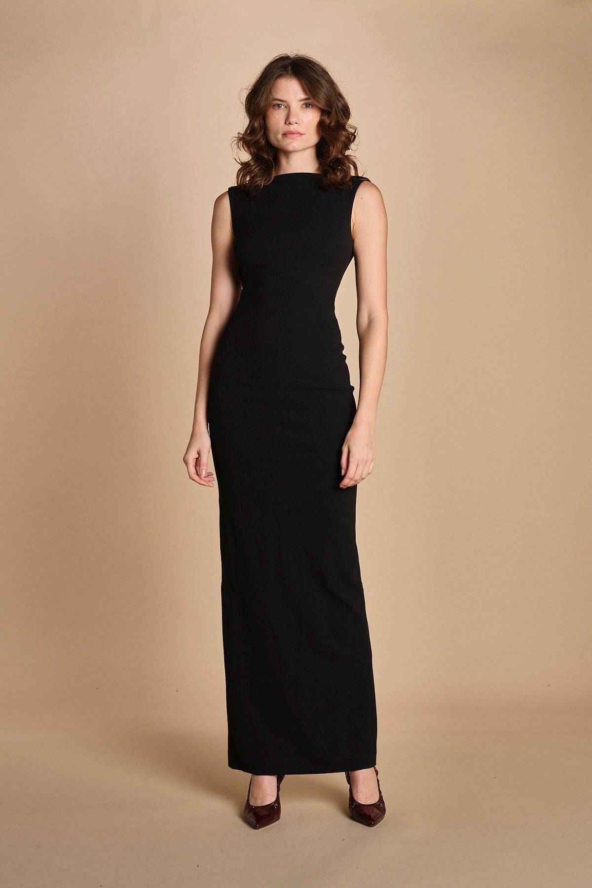 maxidress con scollo a barca e schiena nuda IMOGEN BLACK solace 