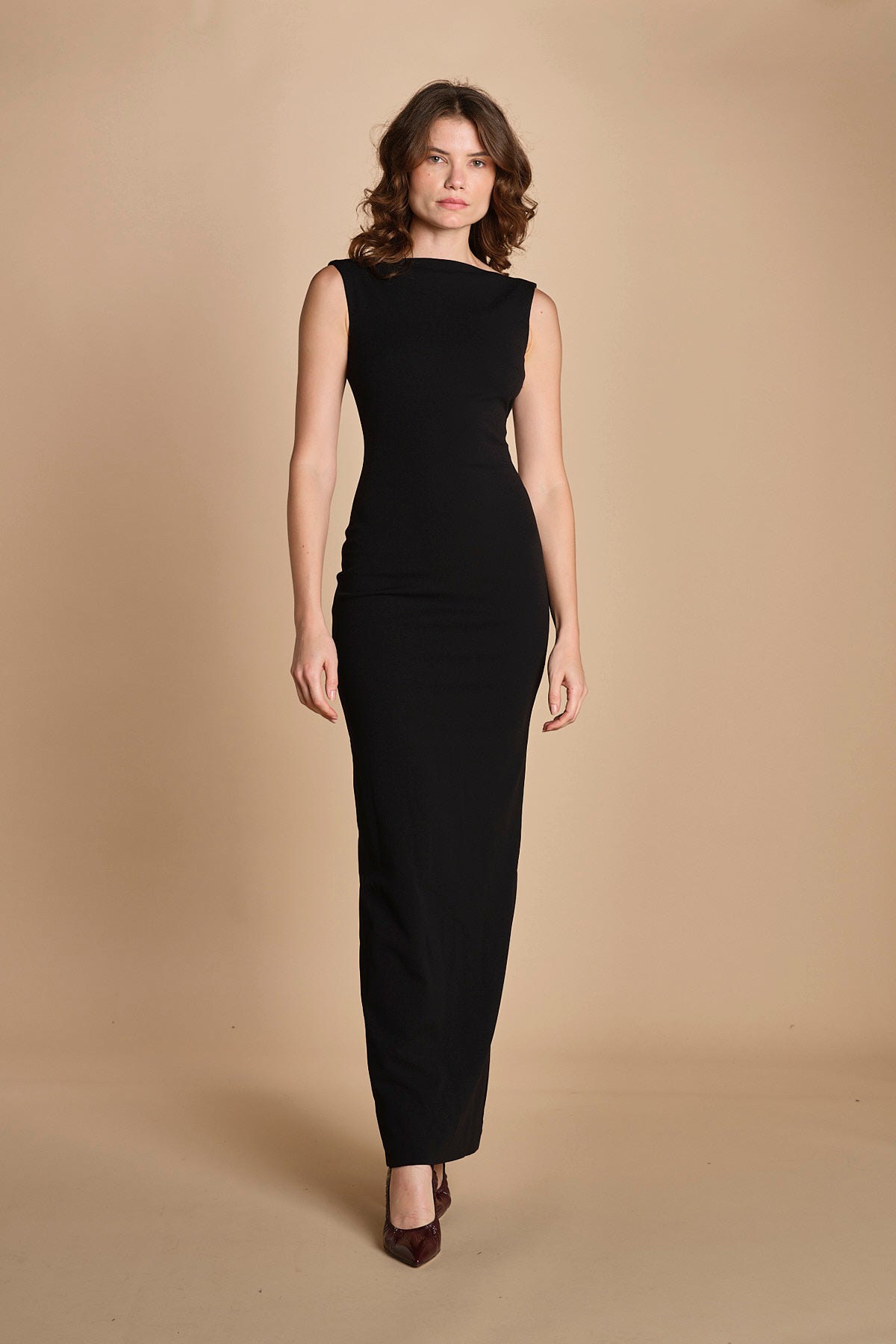maxidress con scollo a barca e schiena nuda IMOGEN BLACK solace 