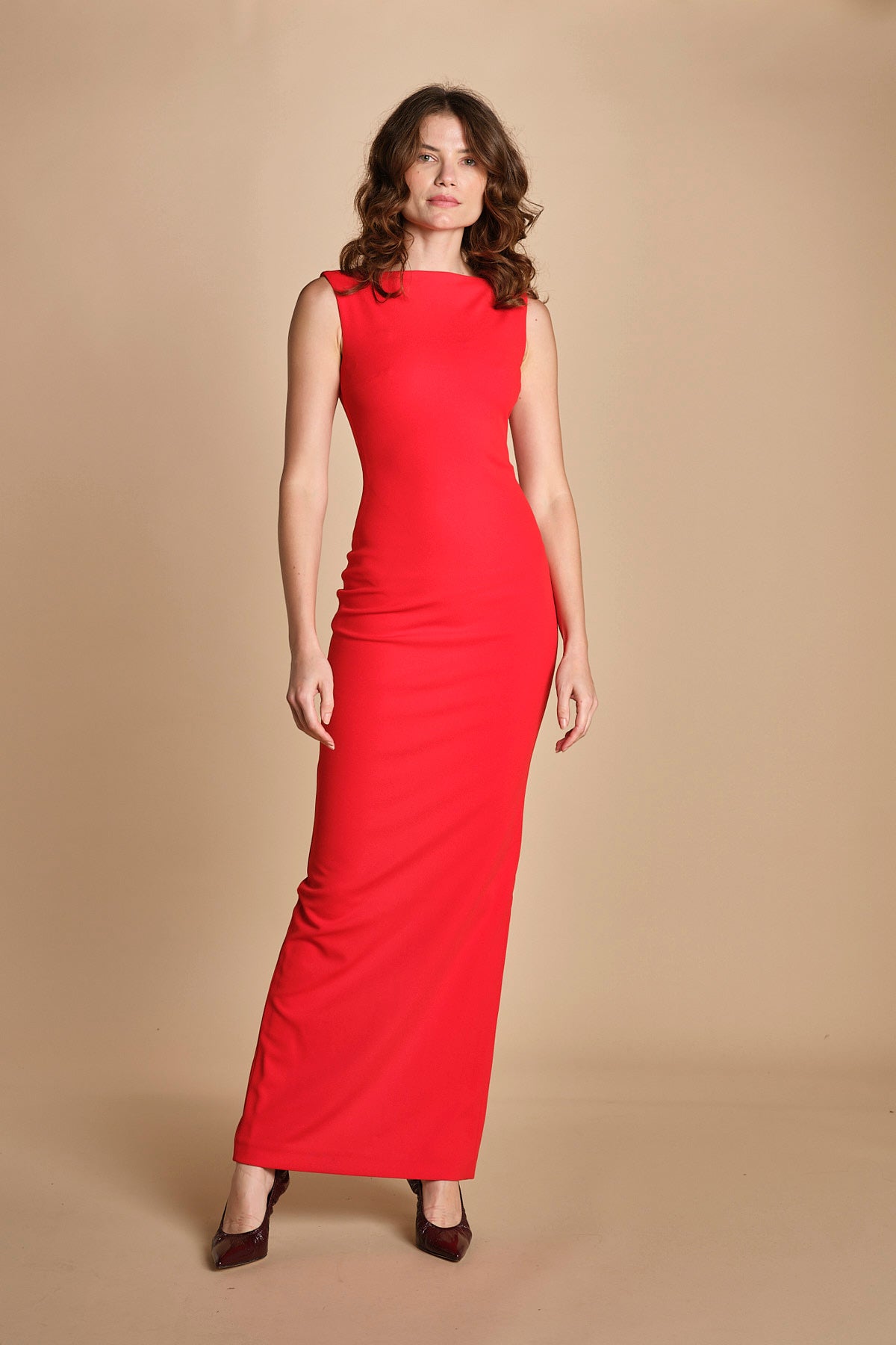 maxidress con scollo a barca e schiena nuda IMOGEN RED solace 