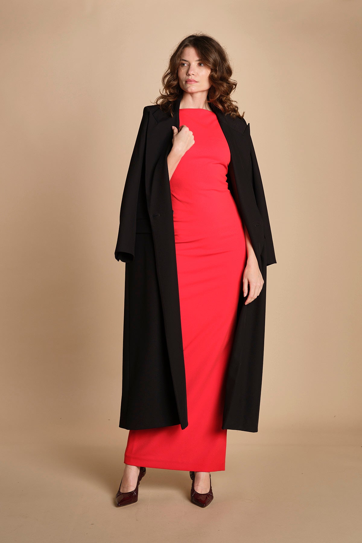maxidress con scollo a barca e schiena nuda IMOGEN RED solace 