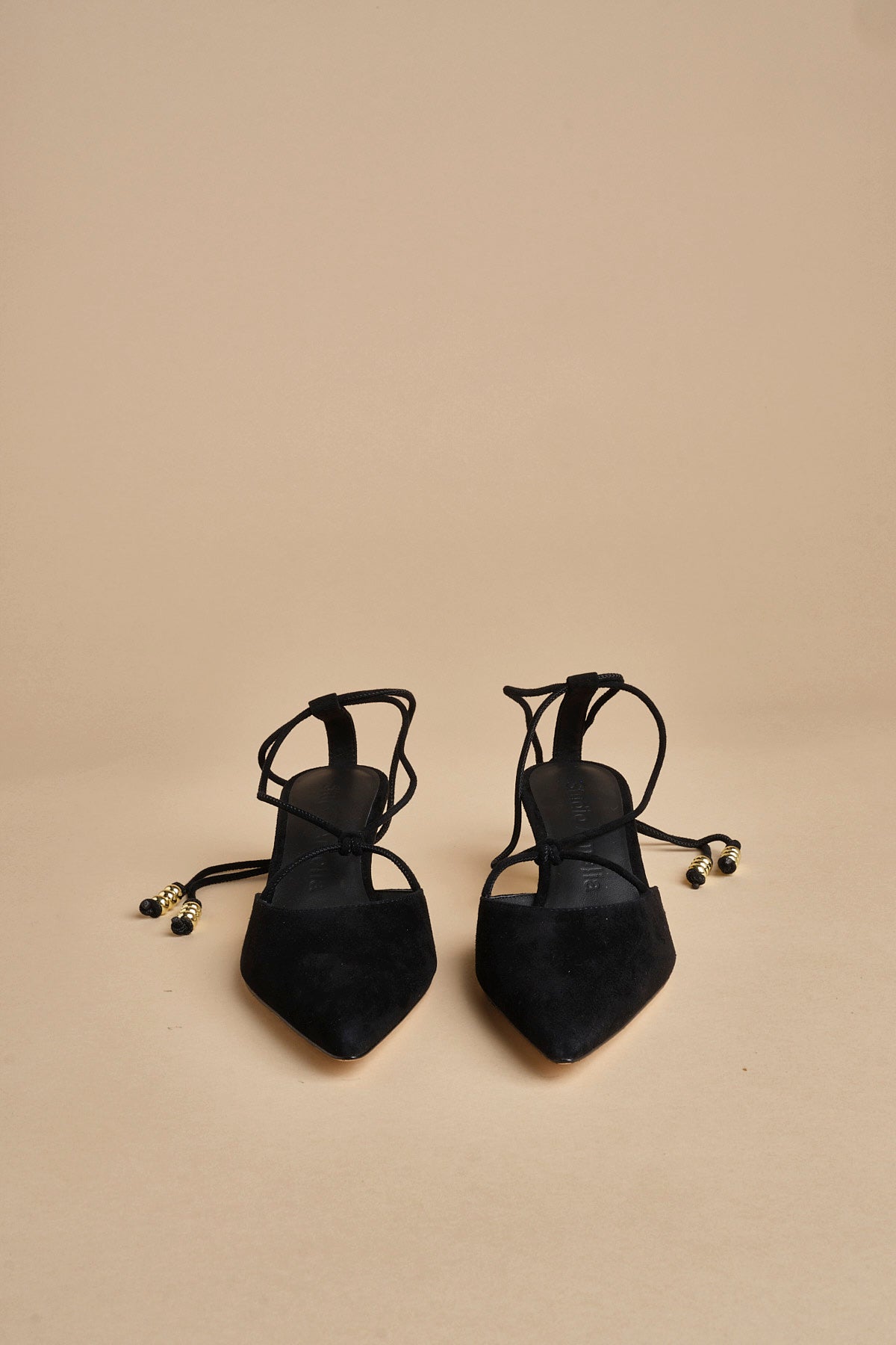 decolté in suede con lacci alla caviglia ODESSA 50 F887SDE BLK studio AMELIA 