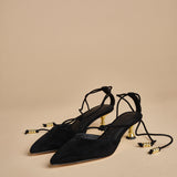 decolté in suede con lacci alla caviglia ODESSA 50 F887SDE BLK studio AMELIA 