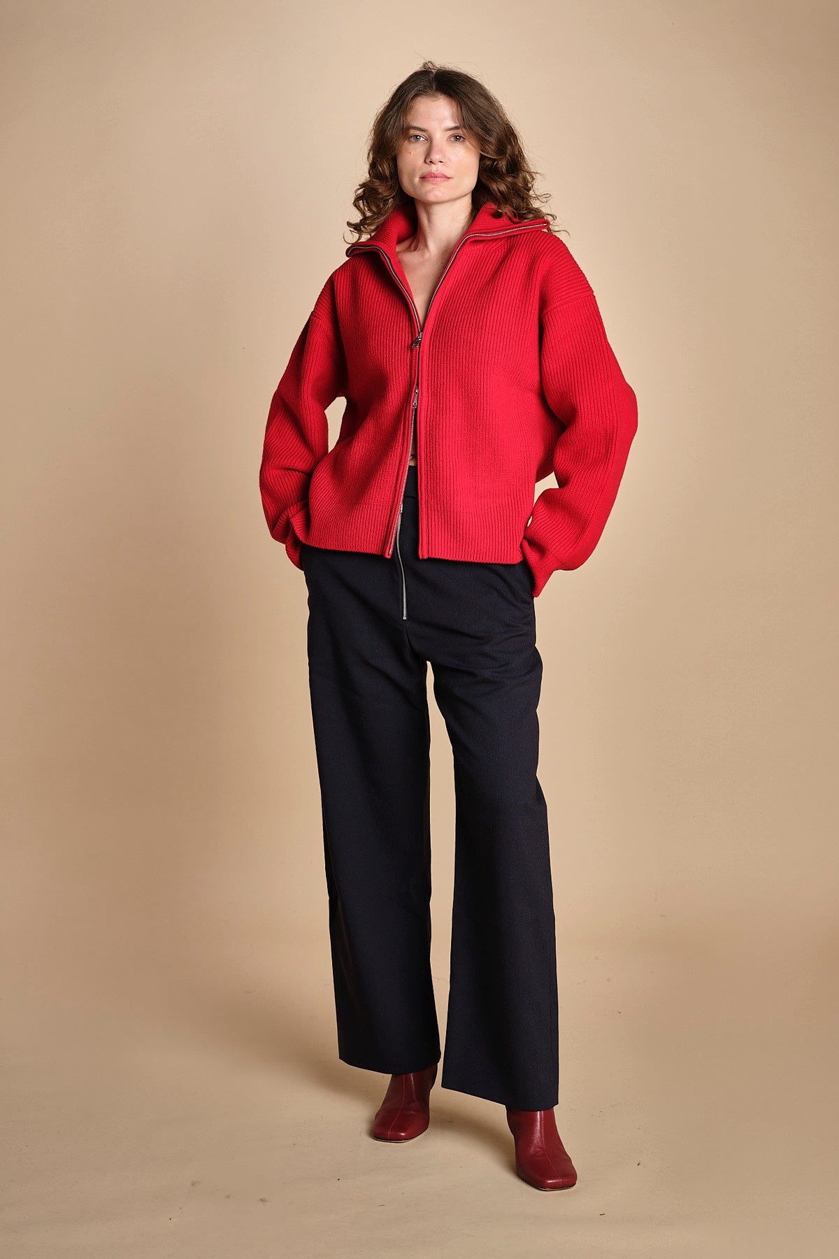 maglia a coste con la zip SANDOS CRIMSON studio nicholson 