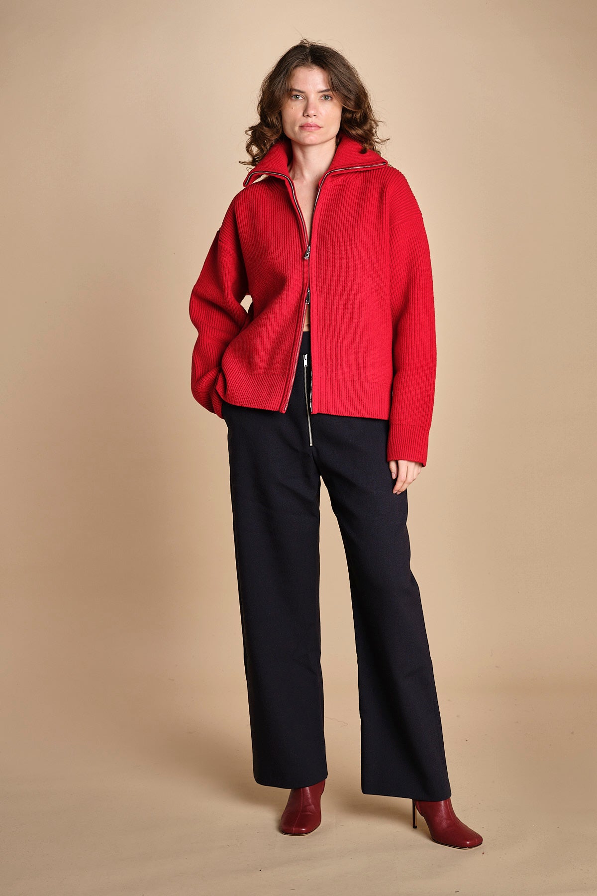 maglia a coste con la zip SANDOS CRIMSON studio nicholson 