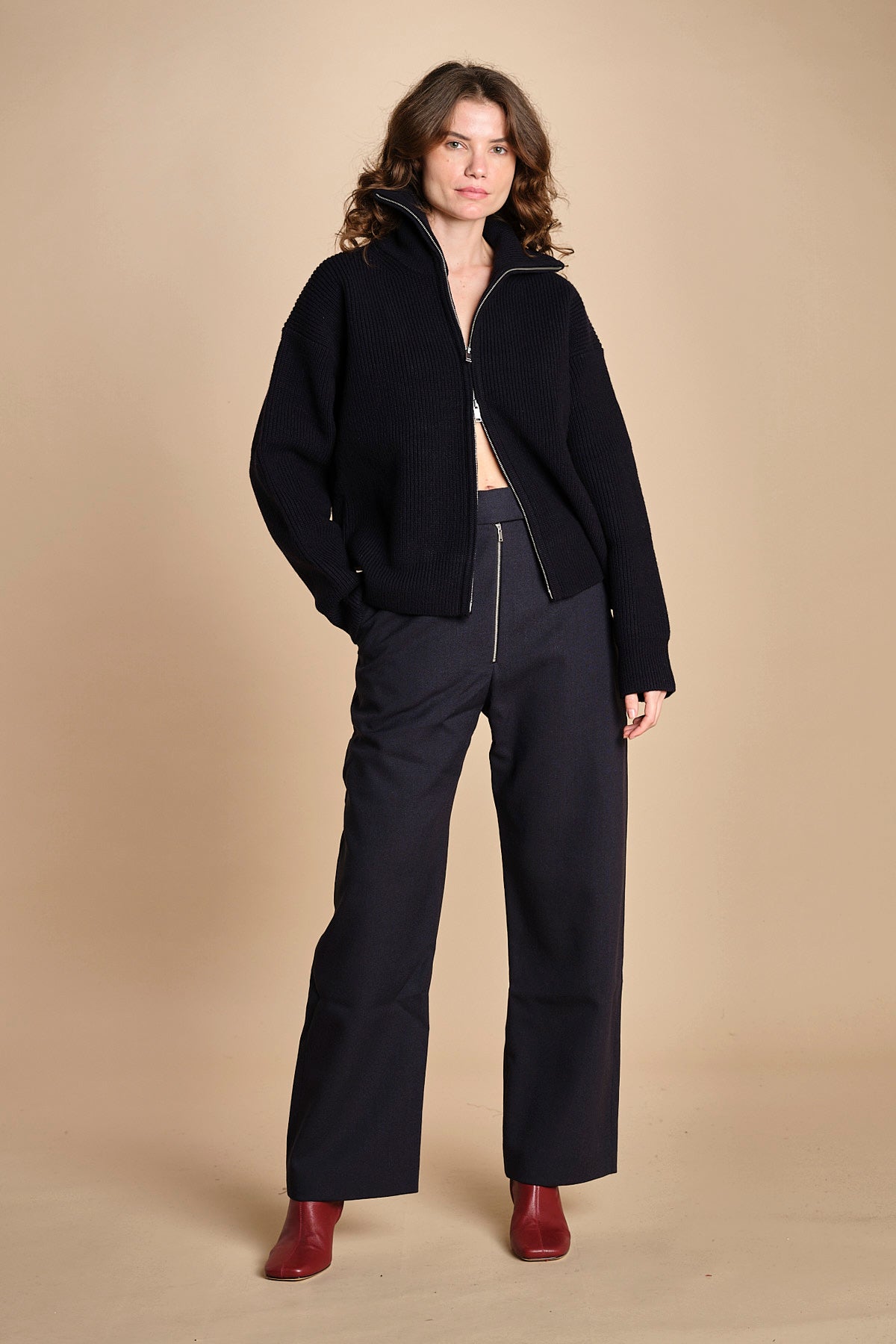 maglia a coste con la zip SANDOS DARKEST NAVY studio nicholson 