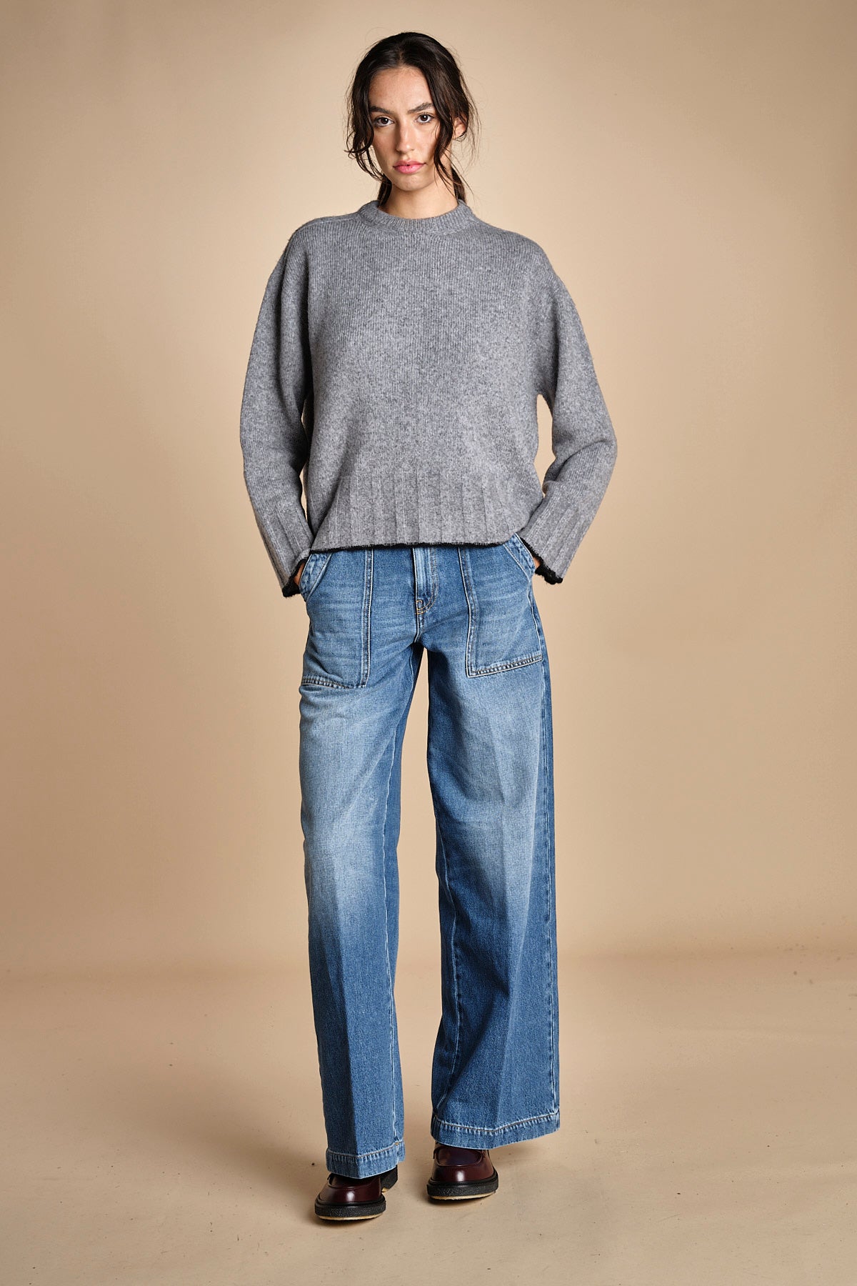 maglia girocollo over CLAUDIA GIROCOLLO GRIGIO_NERO tenne' 