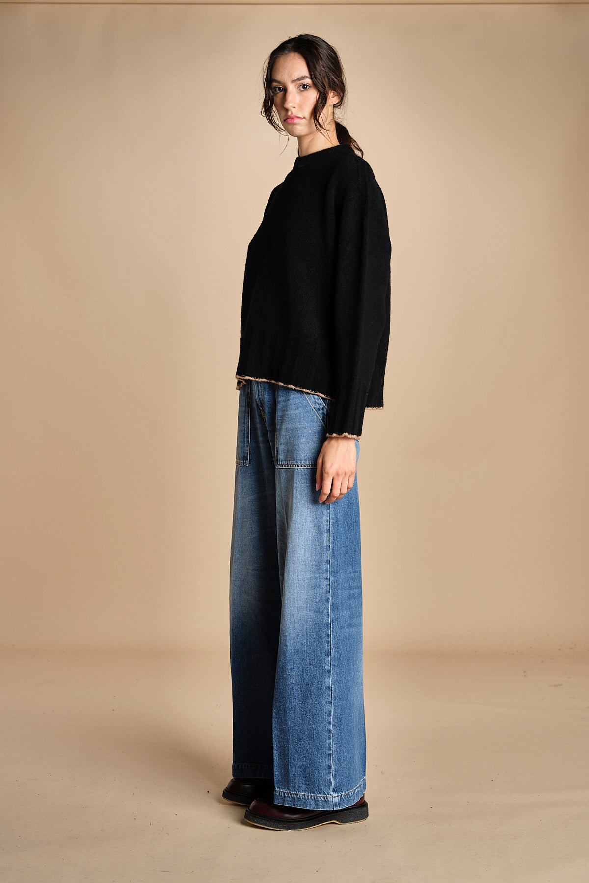 maglia girocollo over CLAUDIA GIROCOLLO NERO_CAMMELLO tenne' 