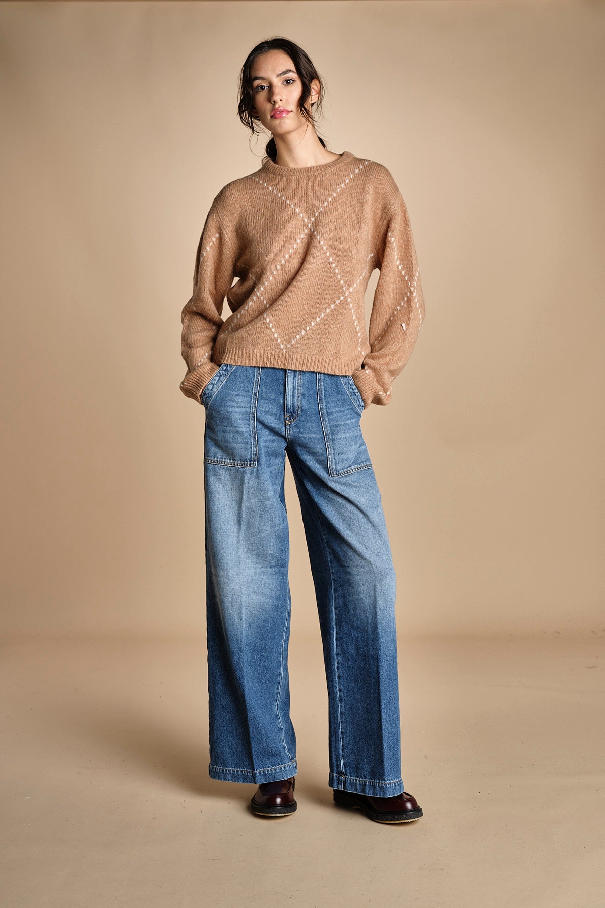maglia girocollo con rombi CORNELIA CAMMELLO tenne' 