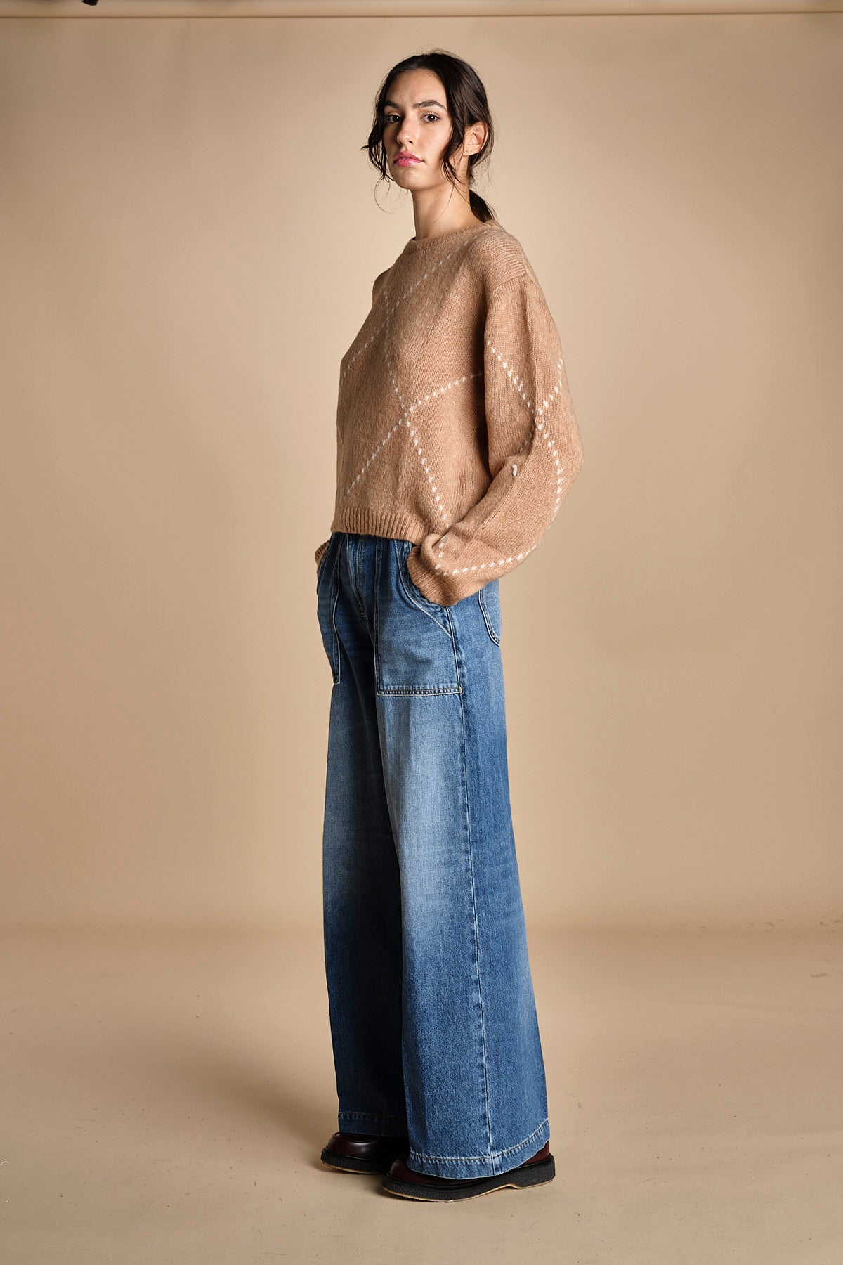 maglia girocollo con rombi CORNELIA CAMMELLO tenne' 