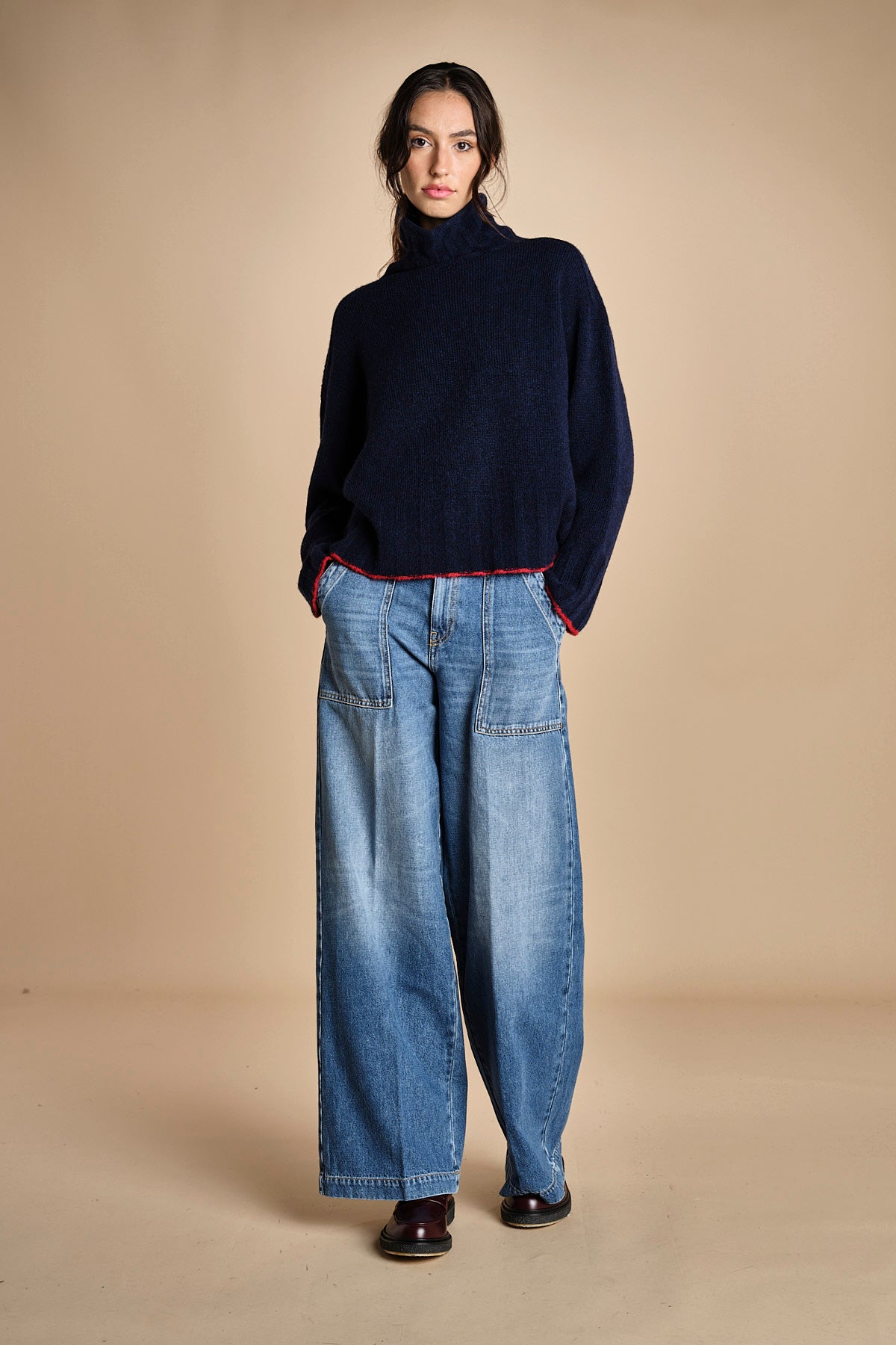 maglia dolcevita over SAMANTHA BLU NAVY ROSSO tenne' 