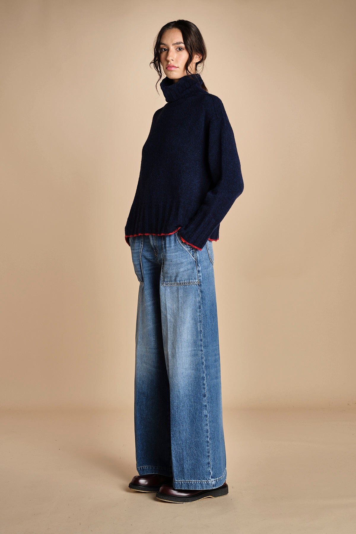 maglia dolcevita over SAMANTHA BLU NAVY ROSSO tenne' 