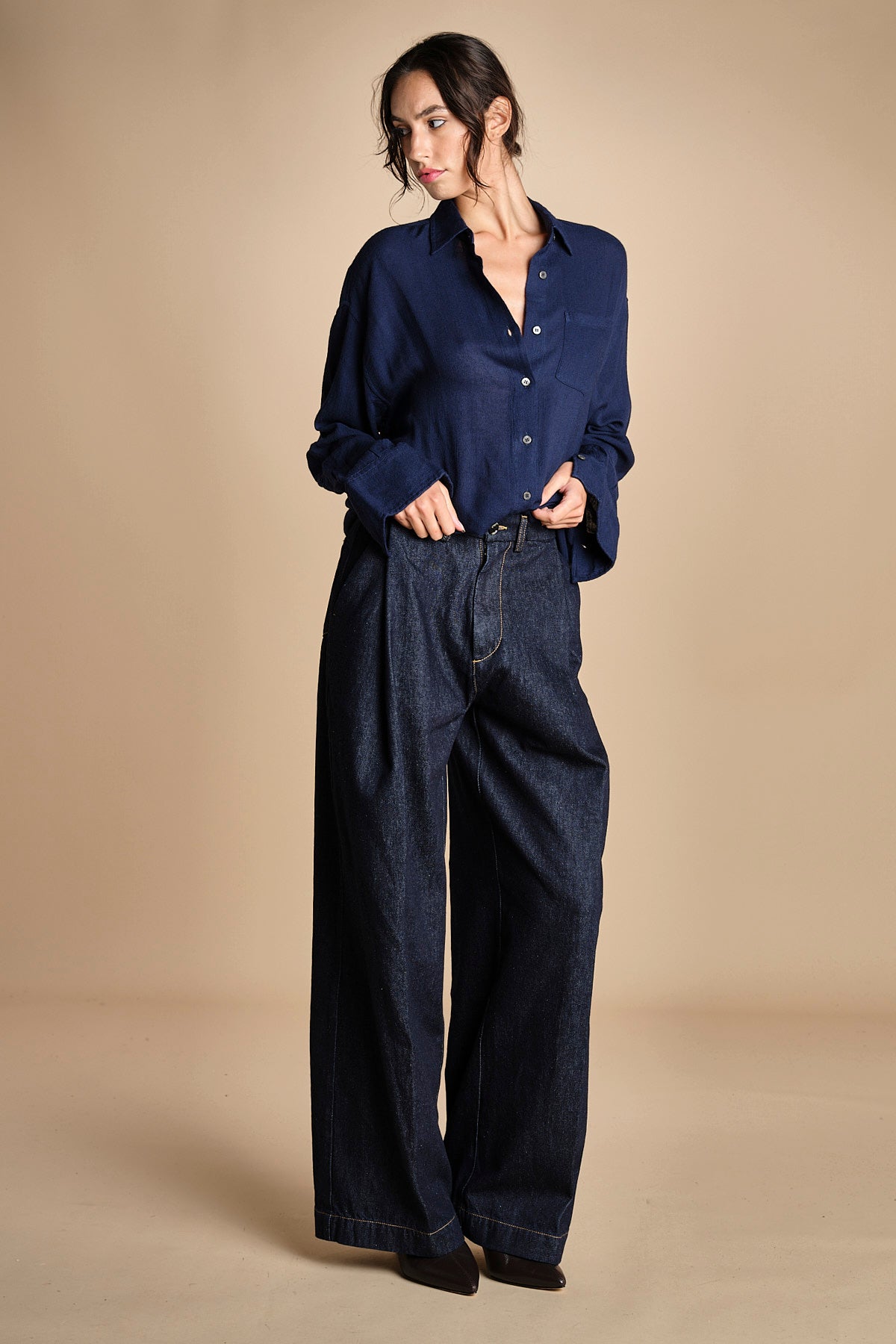 camicia da uomo in voille lana DANY NAVY BLUE true avenue 