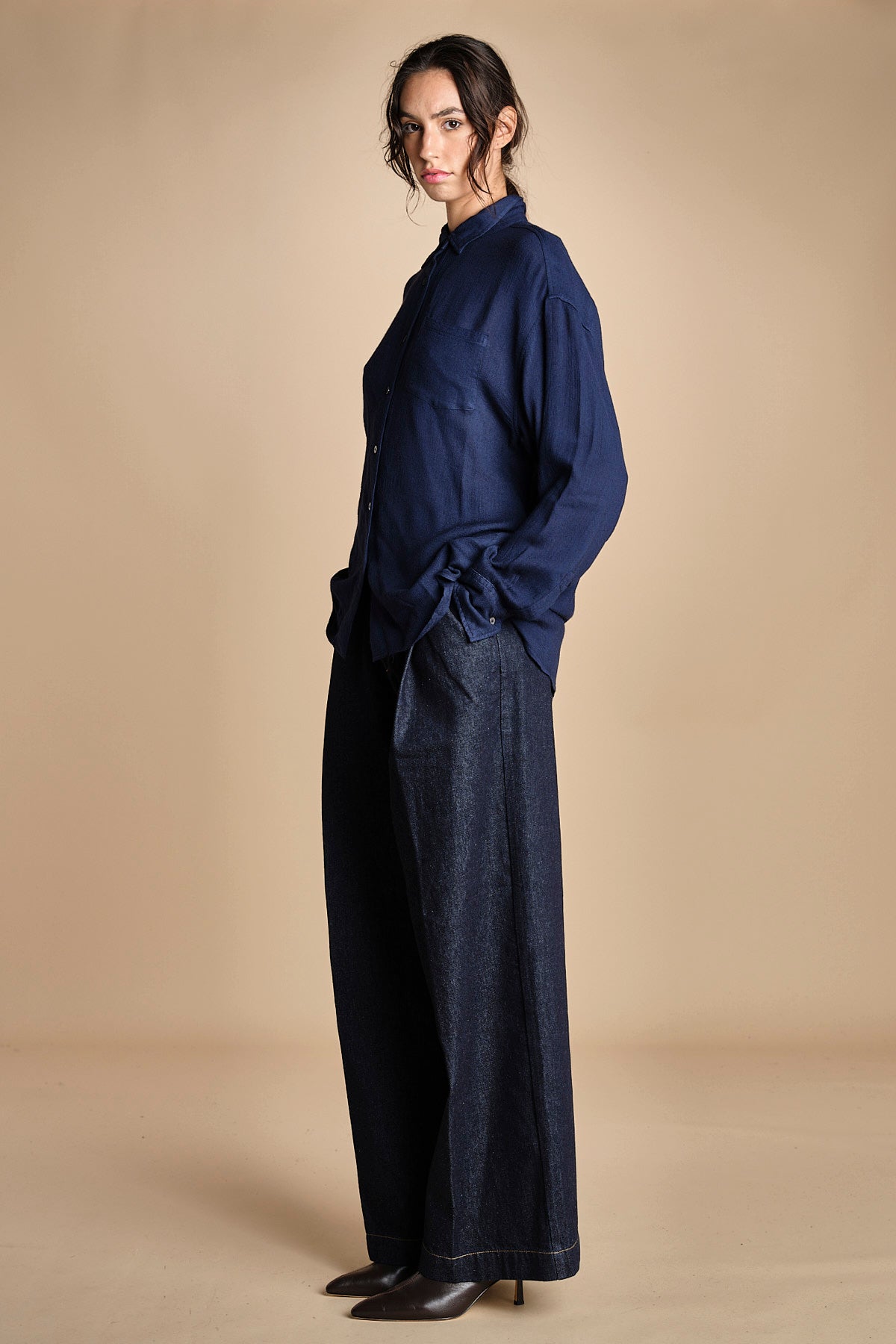 camicia da uomo in voille lana DANY NAVY BLUE true avenue 