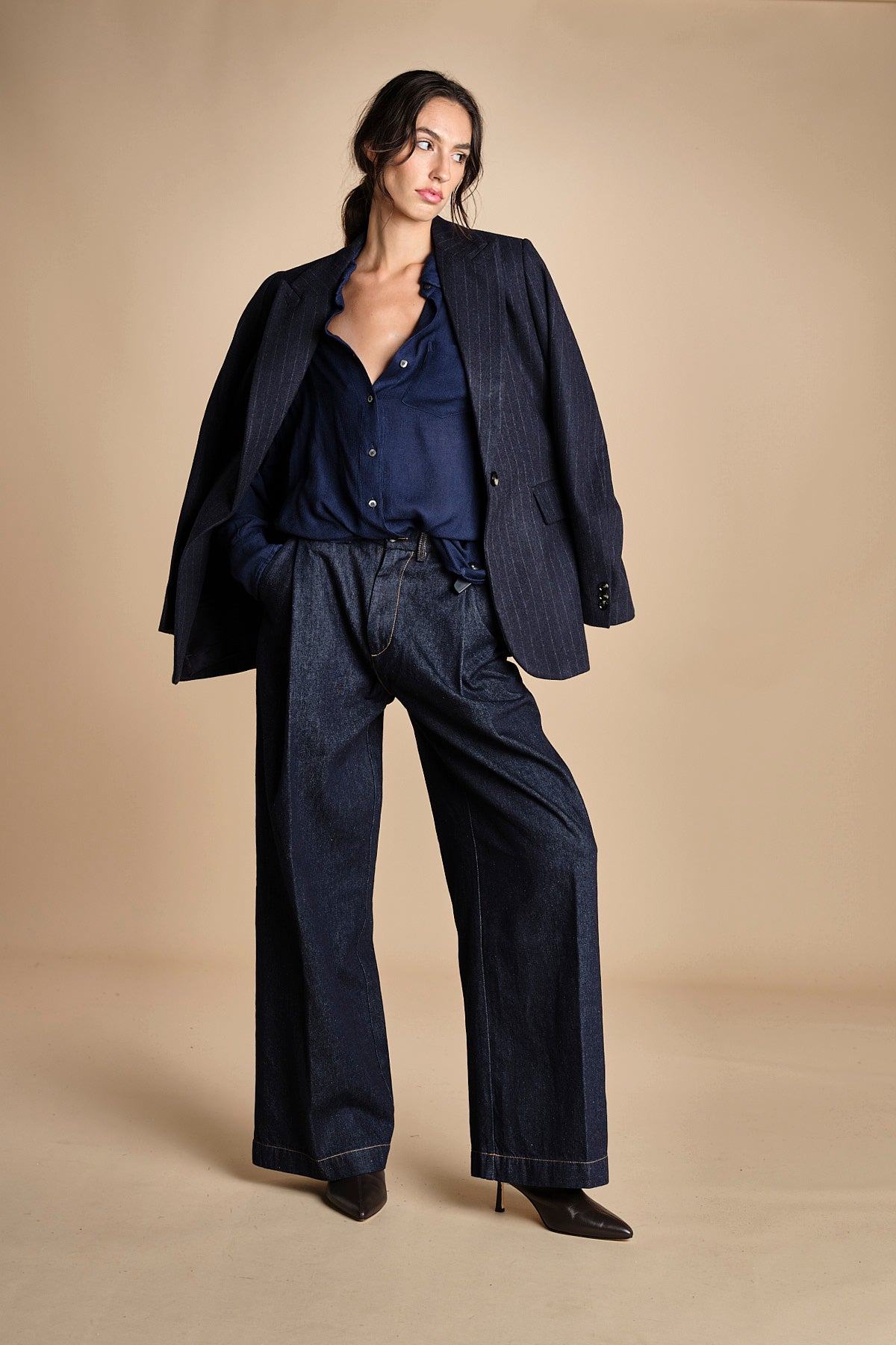 camicia da uomo in voille lana DANY NAVY BLUE true avenue 