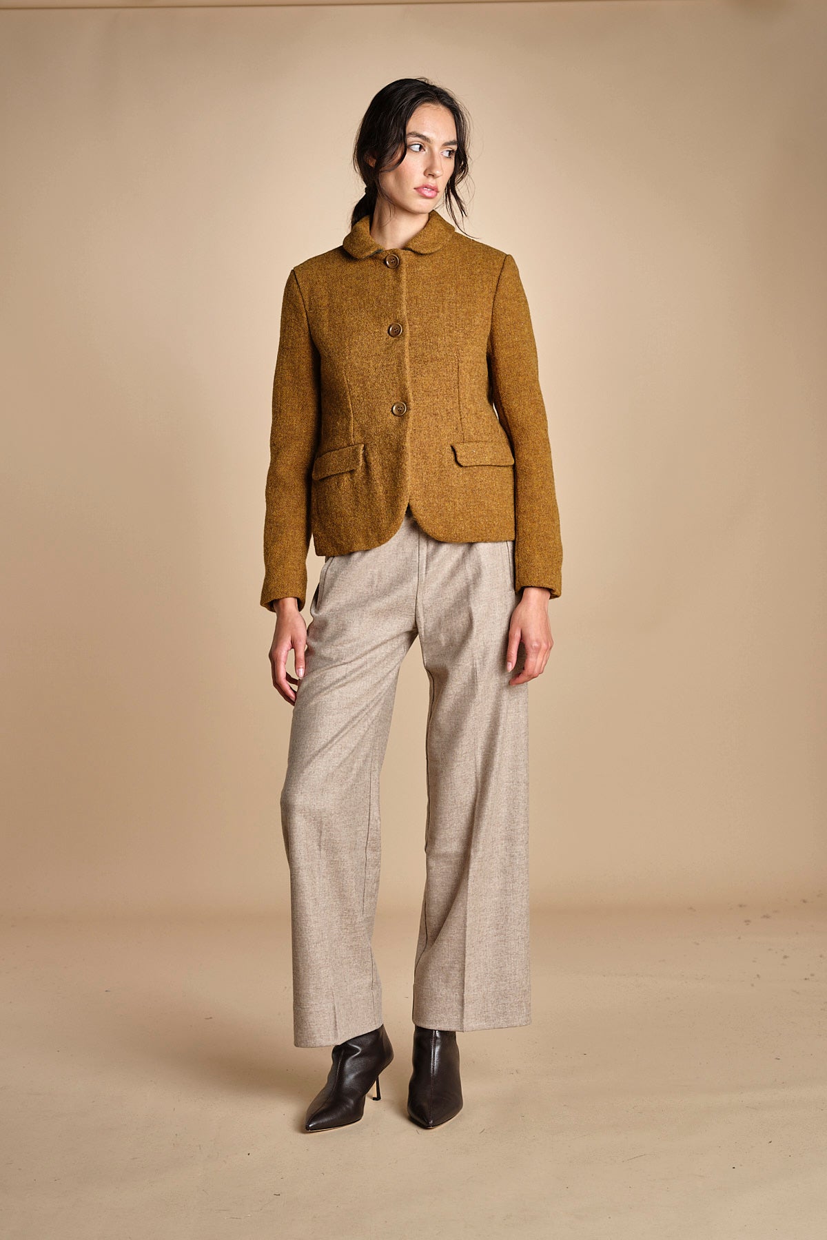 pantalone con elastico in punto milano PENSIL BEIGE true avenue 