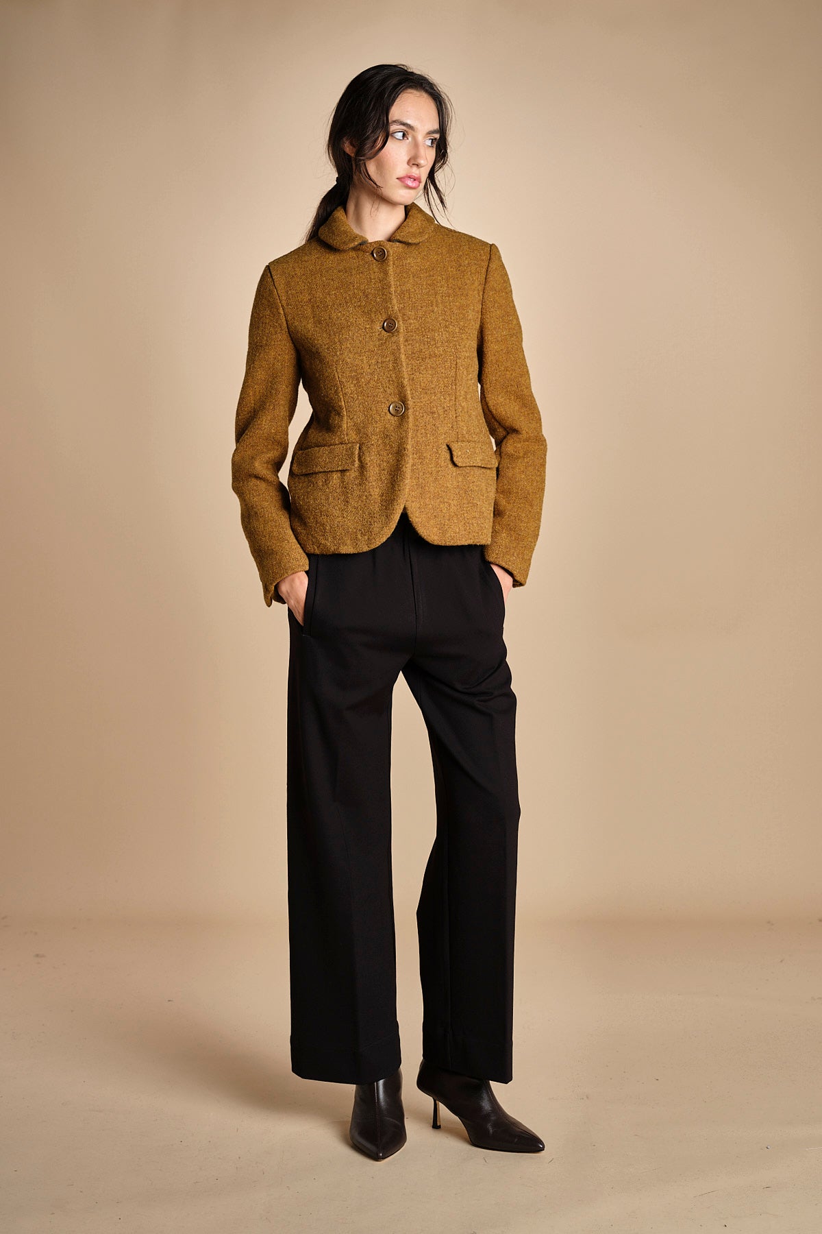 pantalone con elastico in punto milano PENSIL BLACK true avenue 