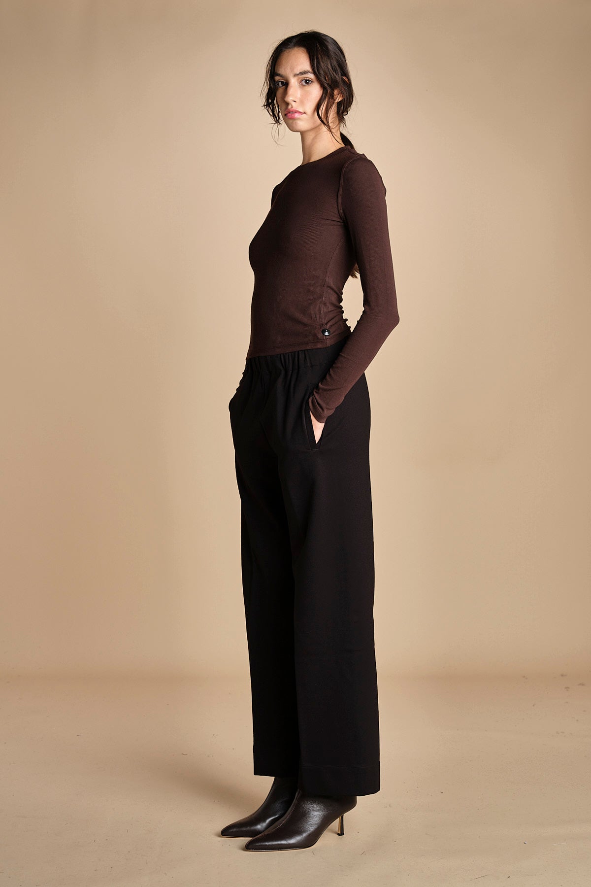 pantalone con elastico in punto milano PENSIL BLACK true avenue 