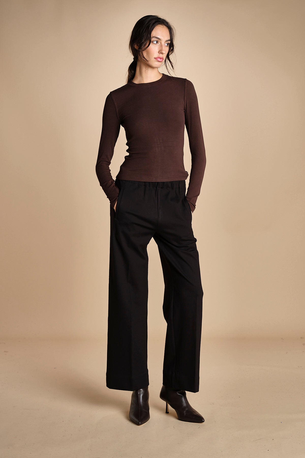 pantalone con elastico in punto milano PENSIL BLACK true avenue 
