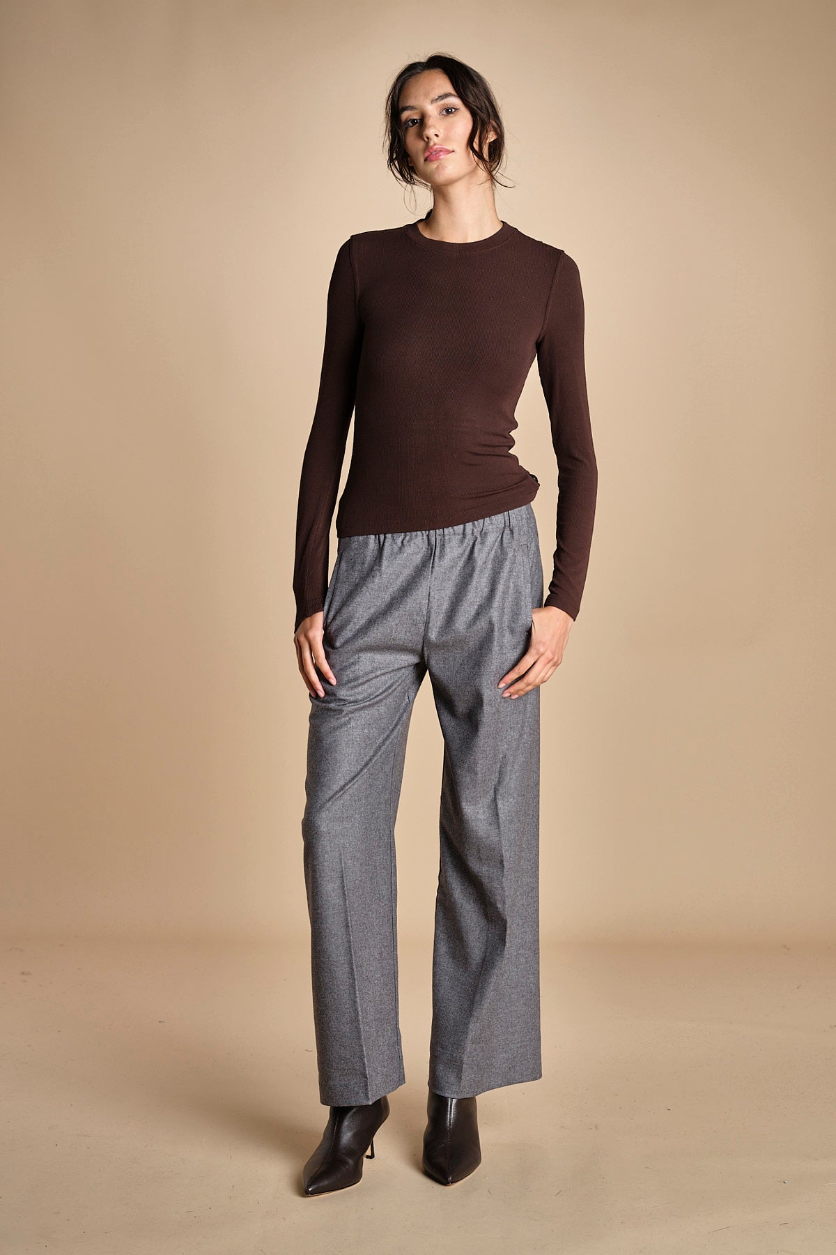 pantalone con elastico in punto milano PENSIL GREY true avenue 
