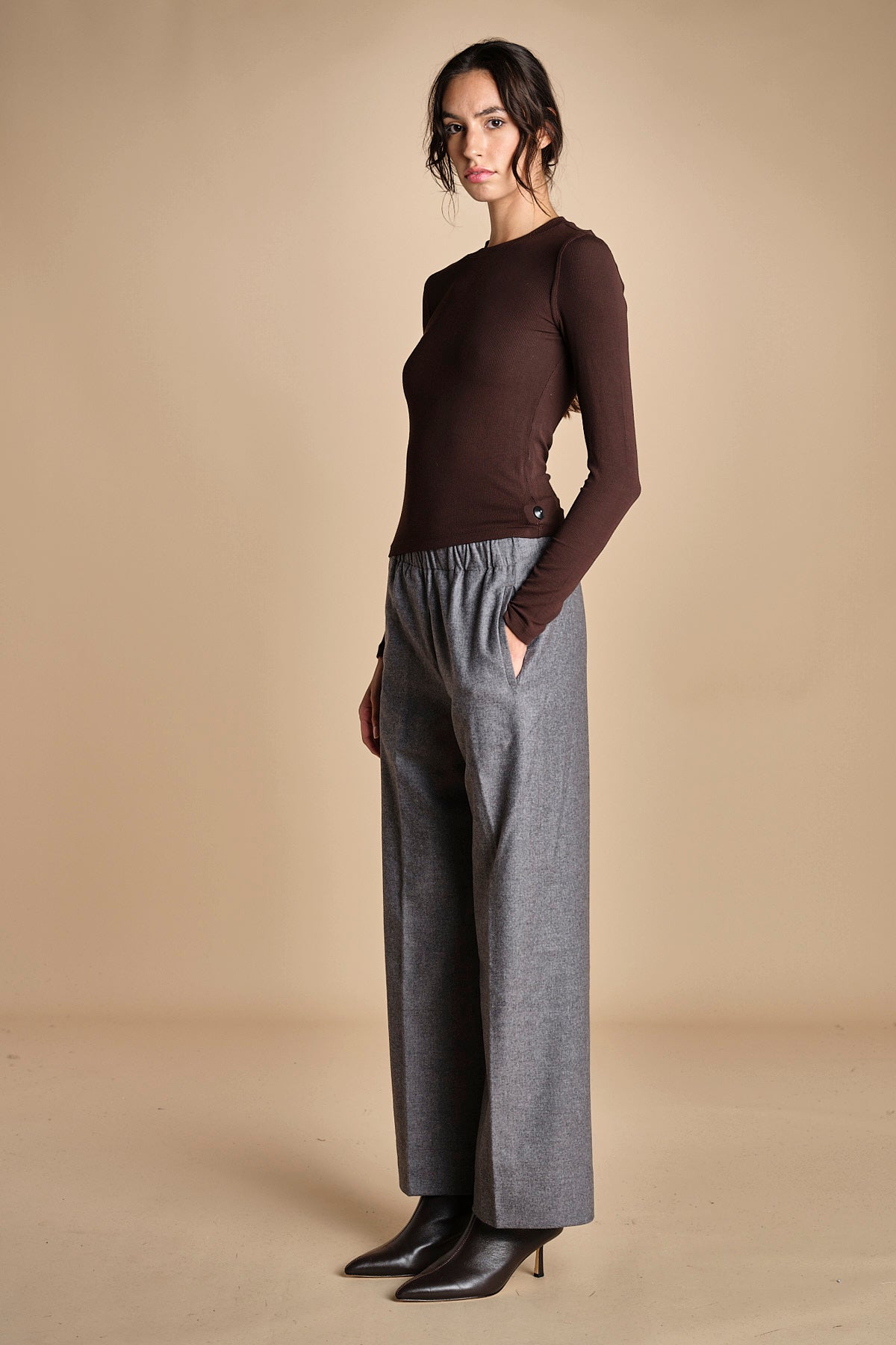 pantalone con elastico in punto milano PENSIL GREY true avenue 