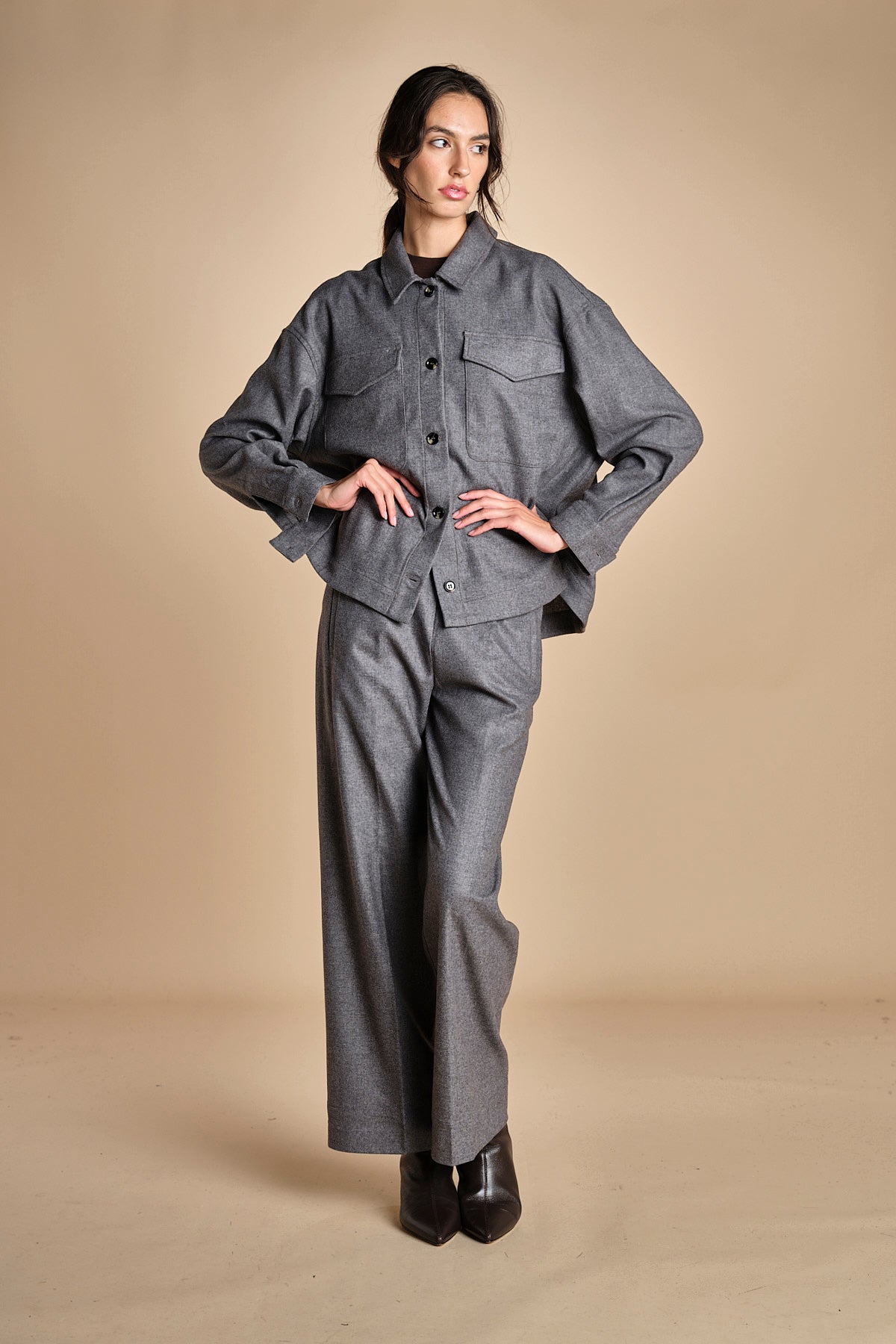 camicia in  flanella con tasche POLINE GREY true avenue 