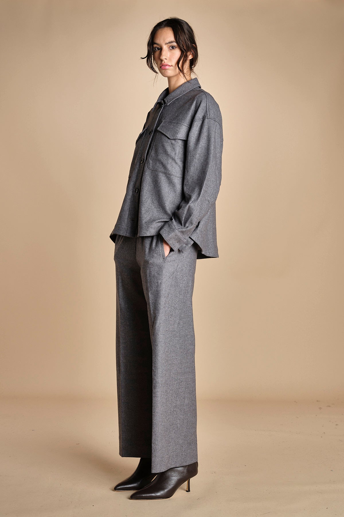 camicia in  flanella con tasche POLINE GREY true avenue 