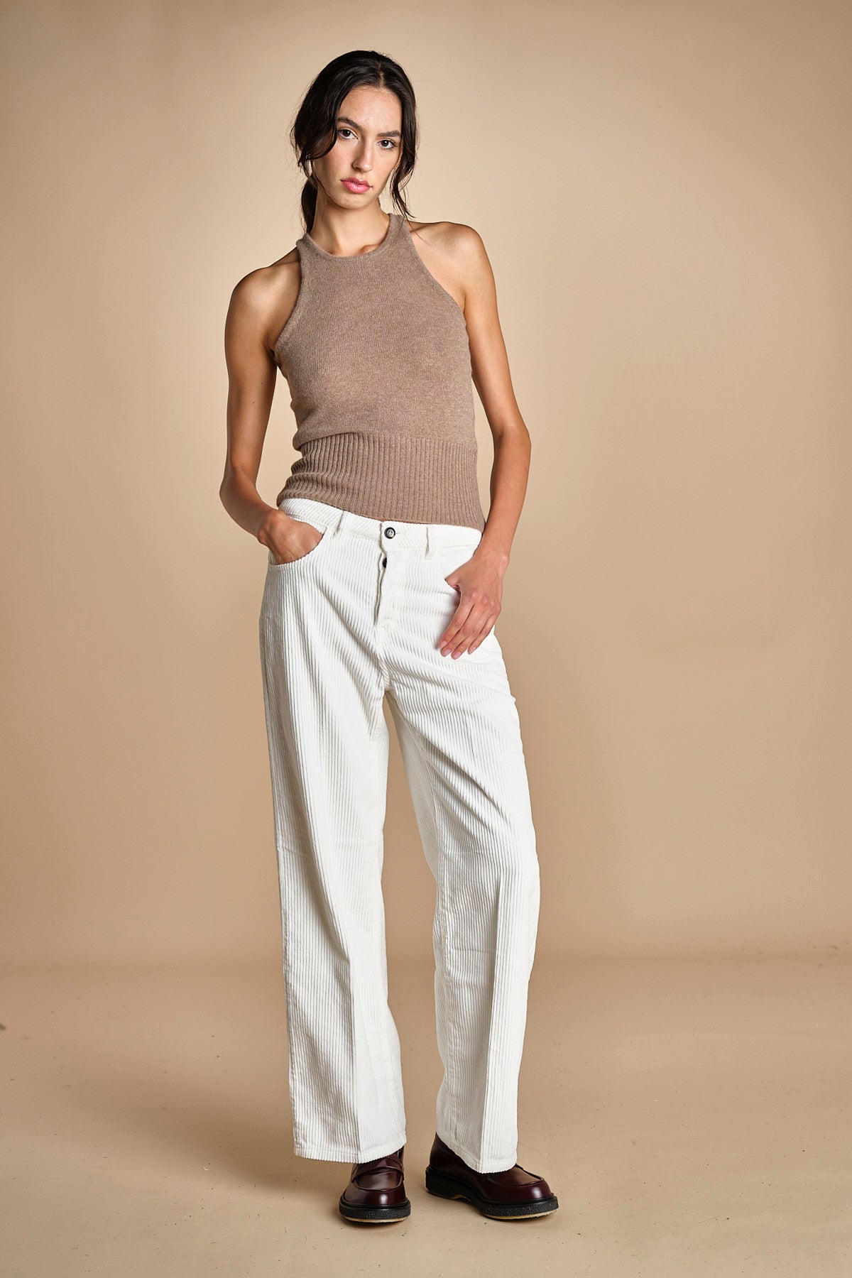 pantalone in velluto cropped ZELDA IVORY true avenue 