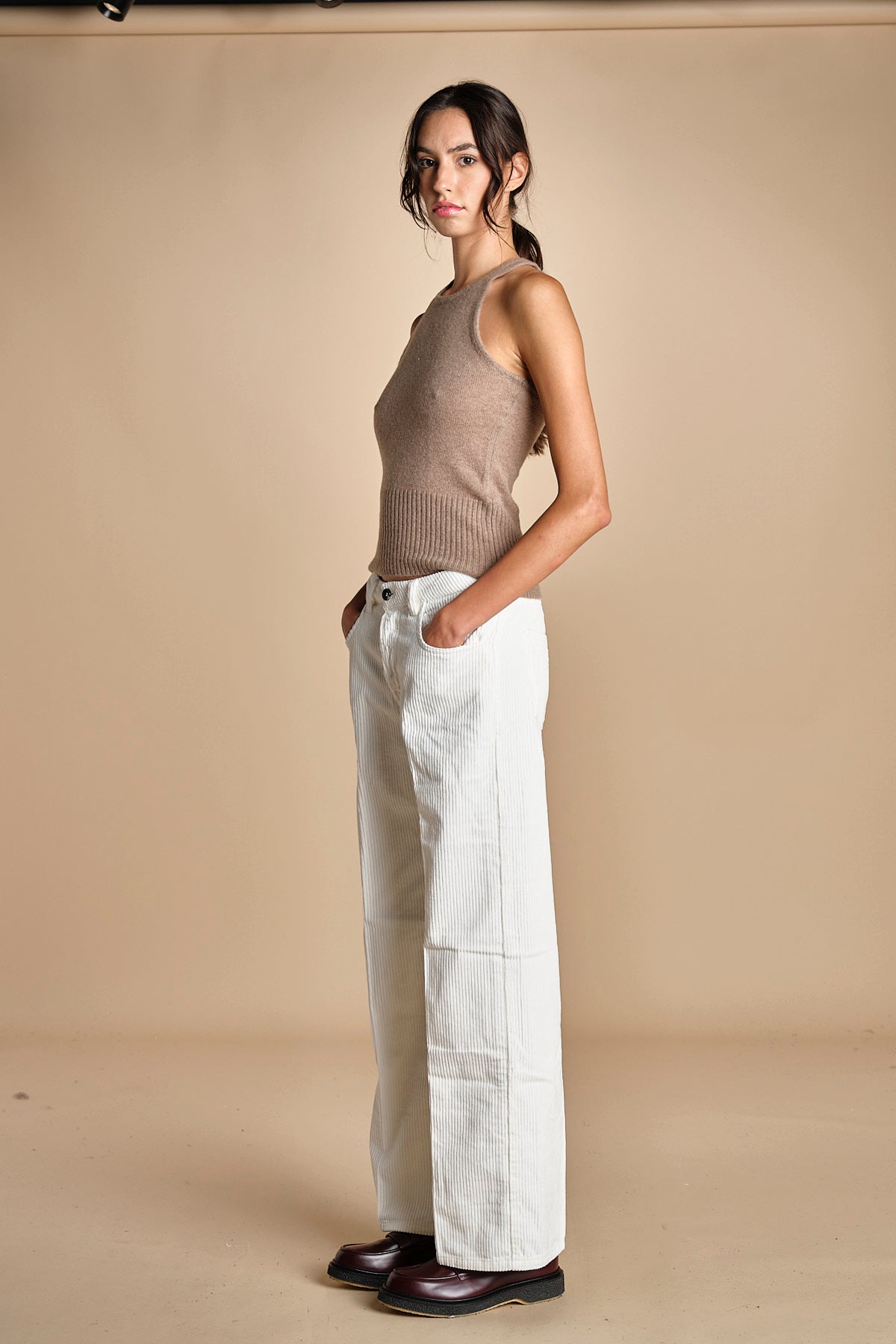 pantalone in velluto cropped ZELDA IVORY true avenue 