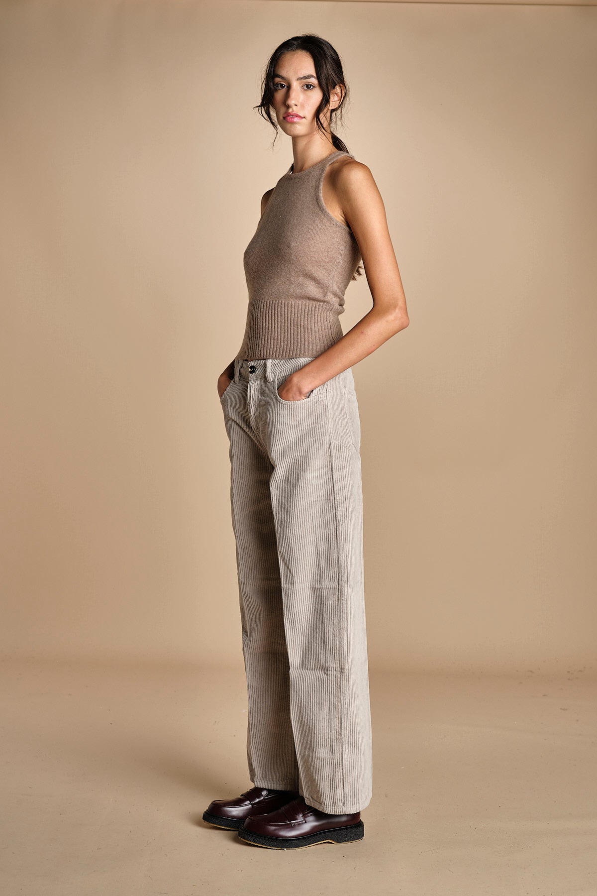 pantalone in velluto cropped ZELDA PEARL GREY true avenue 