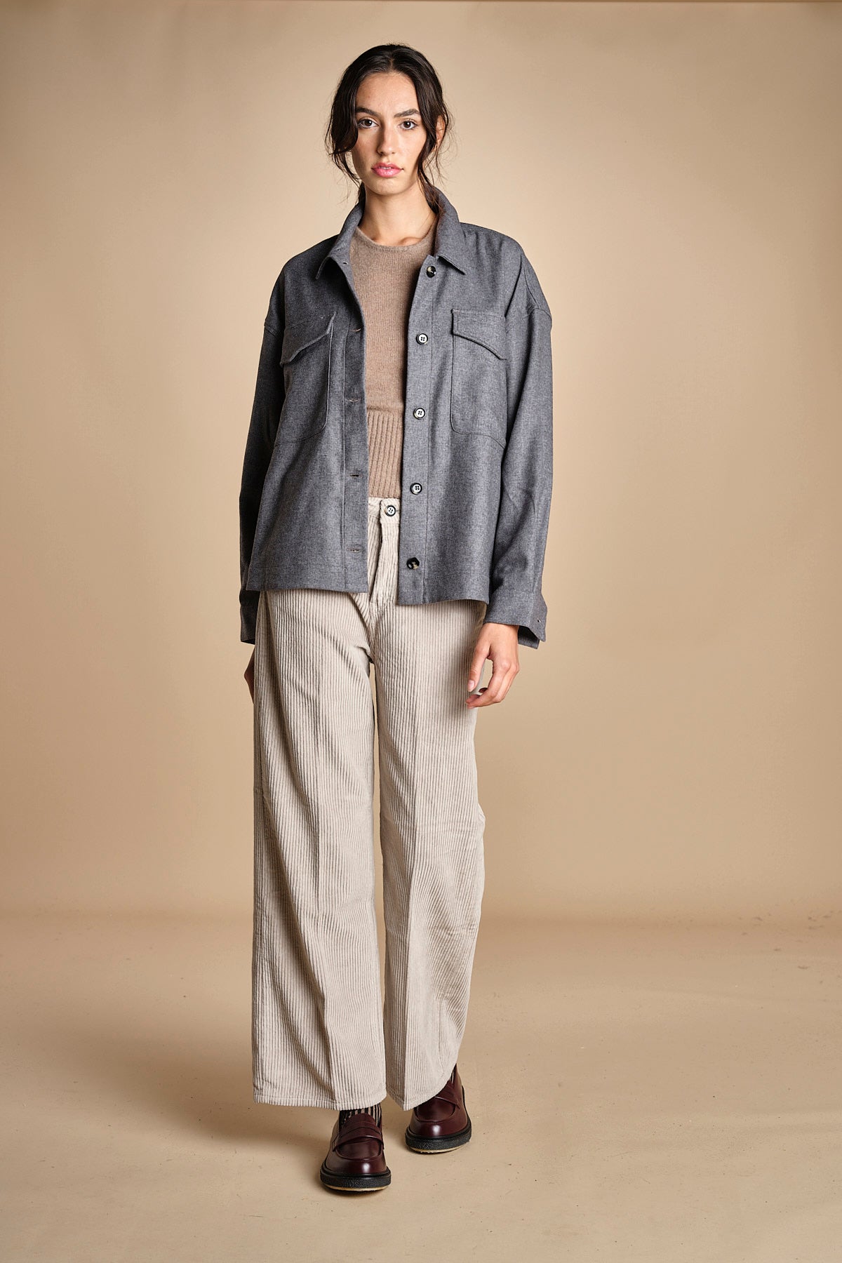 pantalone in velluto cropped ZELDA PEARL GREY true avenue 
