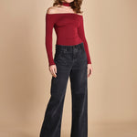 body manica lunga con spalle scoperte DRUNK BURGUNDY undress code 