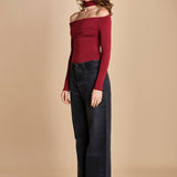 body manica lunga con spalle scoperte DRUNK BURGUNDY undress code 