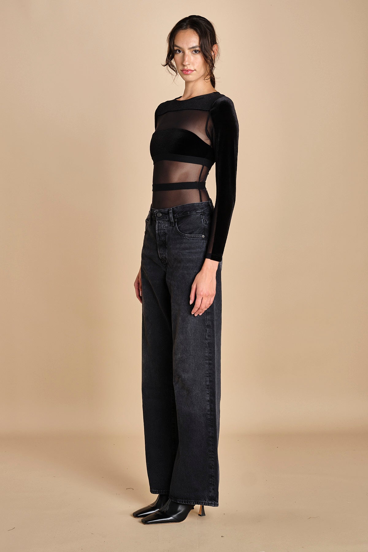 body  in velluto e tulle a righe GO FOR IT BLACK undress code 