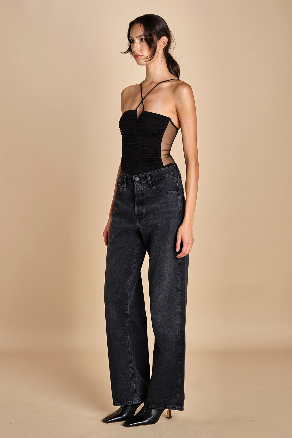 LUNA BODYSUIT body con spalline arricciate davanti e tulle sul retro LUNA BLACK undress code 