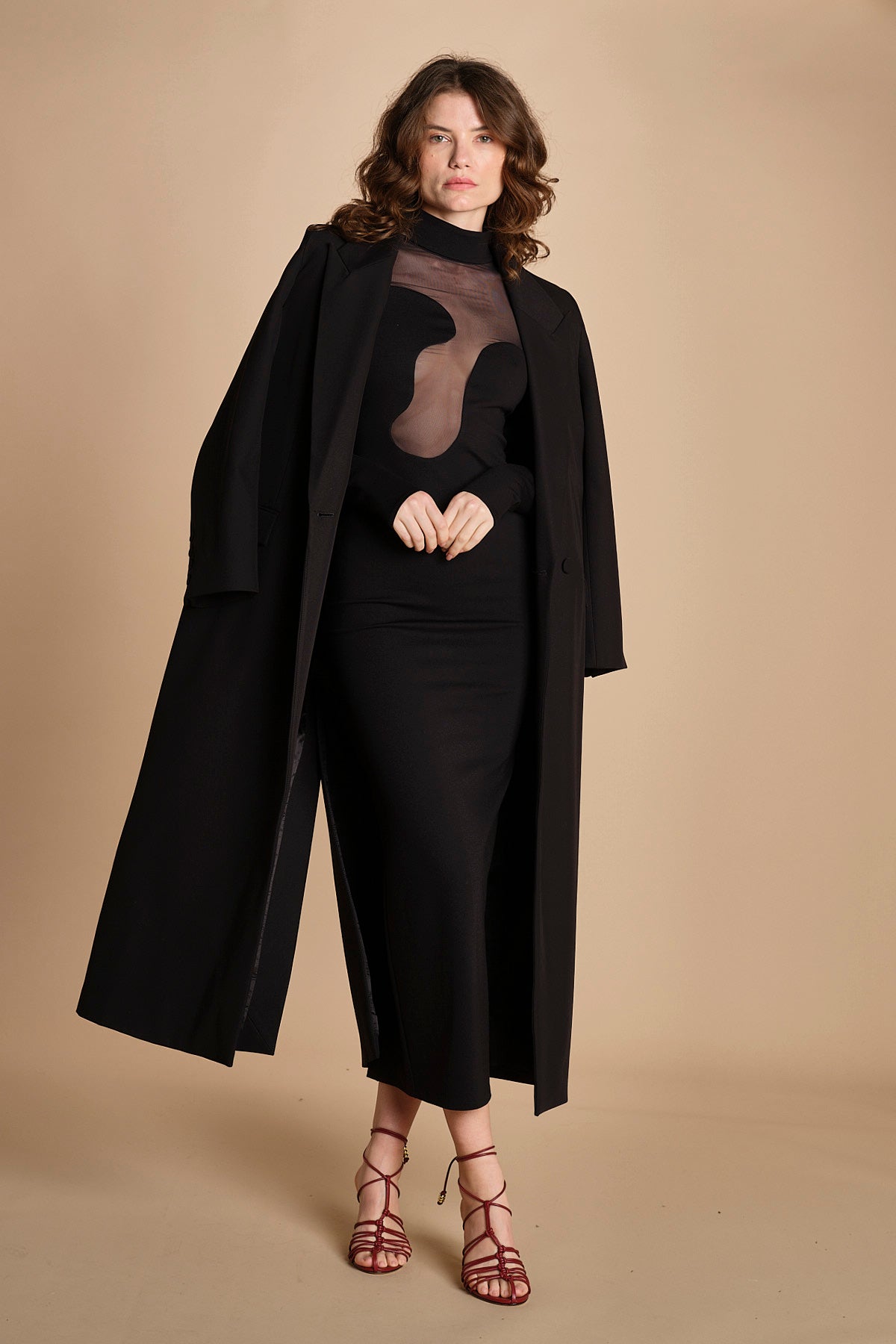 abito manica lunga con trasparenze UPTOWN BLACK undress code 