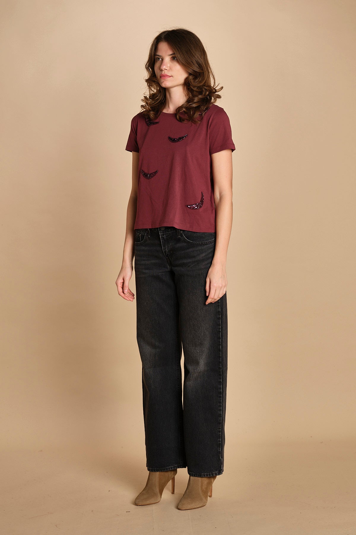 t-shirt con ali ricamate. JWTS02821 BURGUNDY 540 zadig & voltaire 