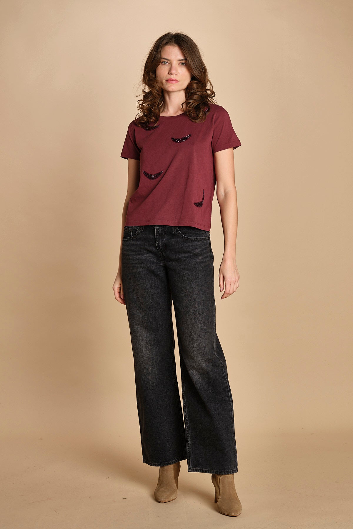 t-shirt con ali ricamate. JWTS02821 BURGUNDY 540 zadig & voltaire 