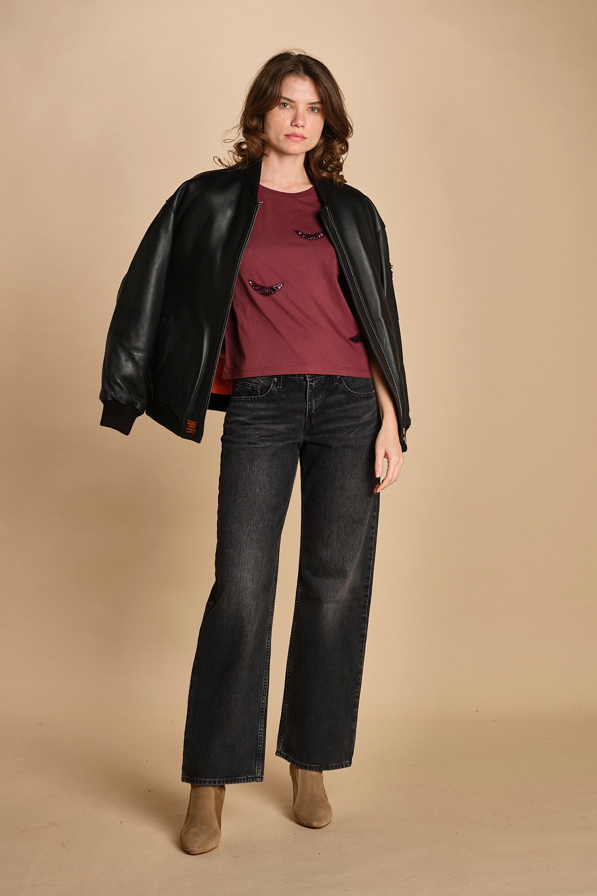 t-shirt con ali ricamate. JWTS02821 BURGUNDY 540 zadig & voltaire 