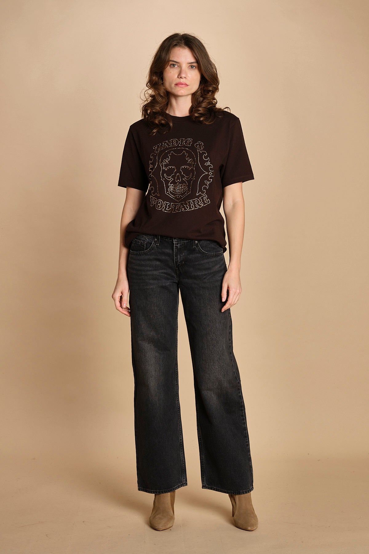 t-shirt con scritta e strass. JWTS02845 DARK CHOCOLATE 213 zadig & voltaire 