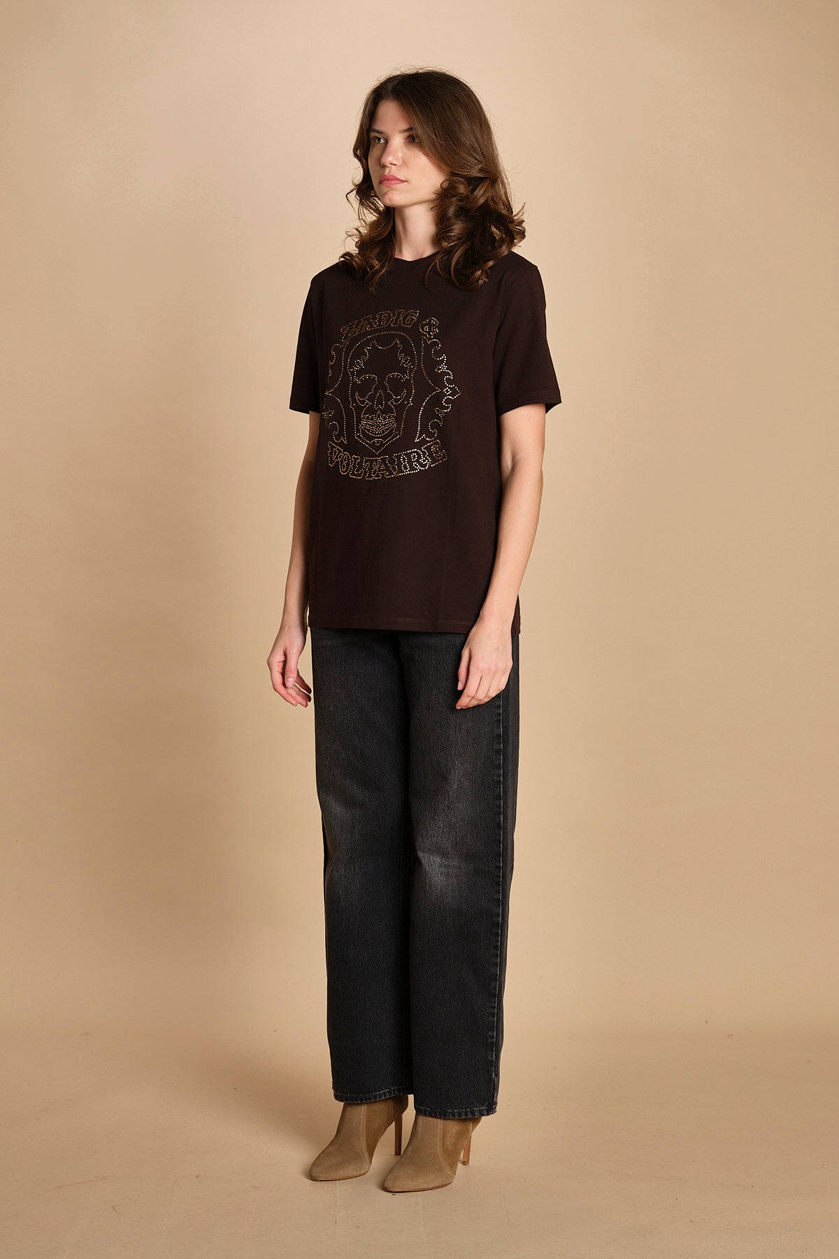 t-shirt con scritta e strass. JWTS02845 DARK CHOCOLATE 213 zadig & voltaire 