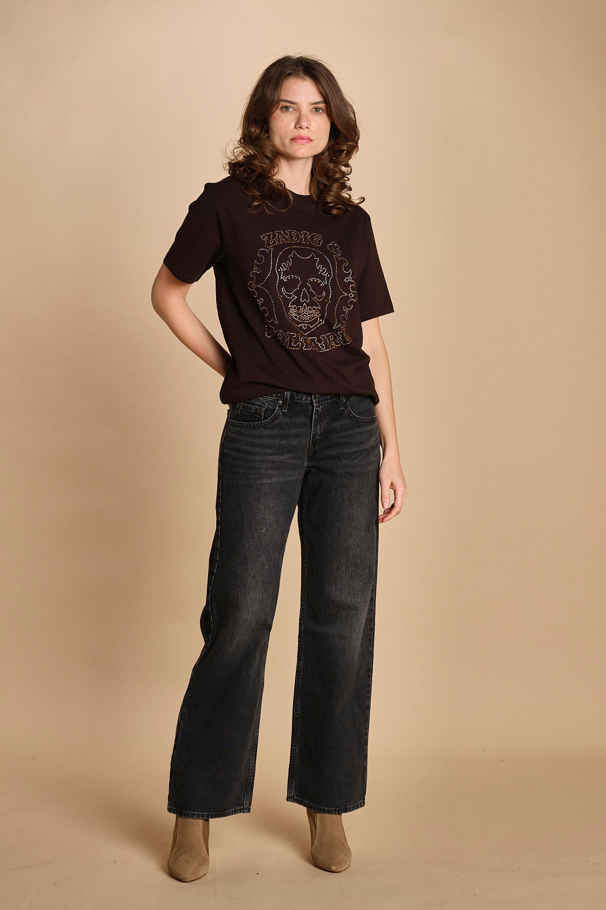 t-shirt con scritta e strass. JWTS02845 DARK CHOCOLATE 213 zadig & voltaire 