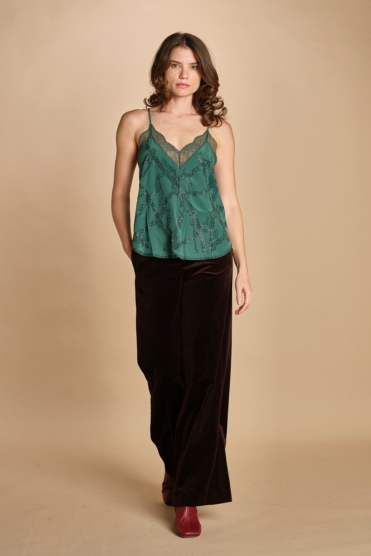 top con spalline sottili e strass. WWCR01310 EMERALD zadig & voltaire 